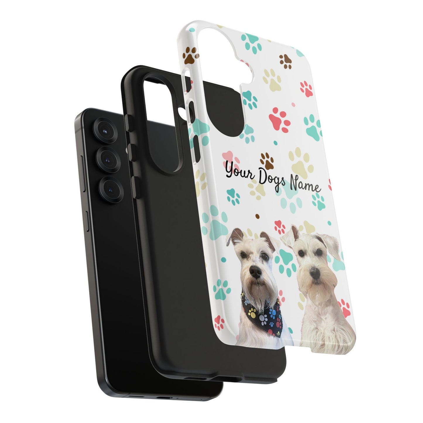 Personalized Tough Phone Case — Custom Pet Photo & Name with Colorful Paw Print Design