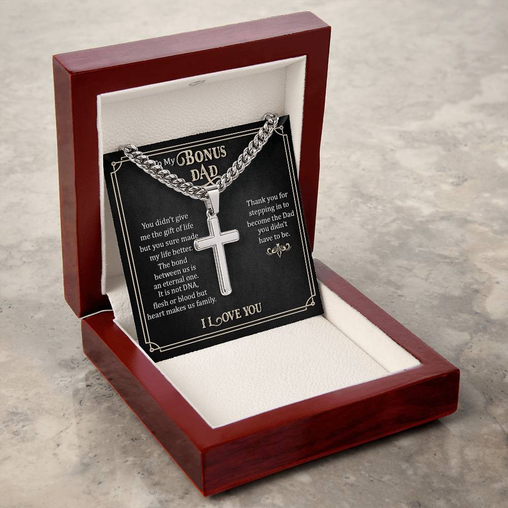 To My Bonus Dad | Cuban Chain with Artisan Cross Necklace