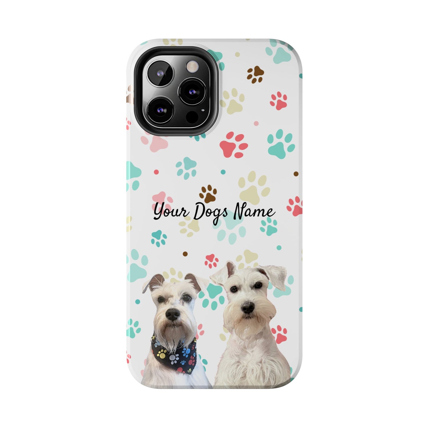 Personalized Tough Phone Case — Custom Pet Photo & Name with Colorful Paw Print Design