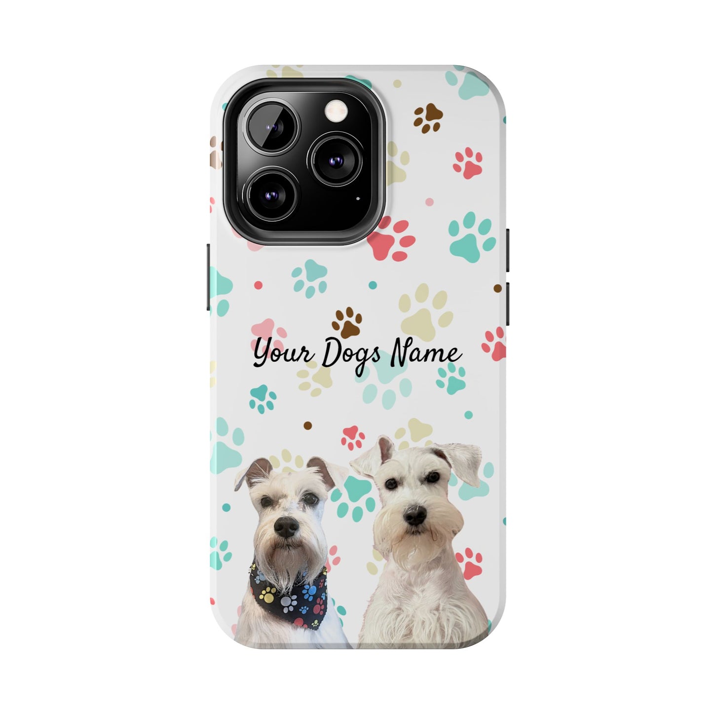 Personalized Tough Phone Case — Custom Pet Photo & Name with Colorful Paw Print Design