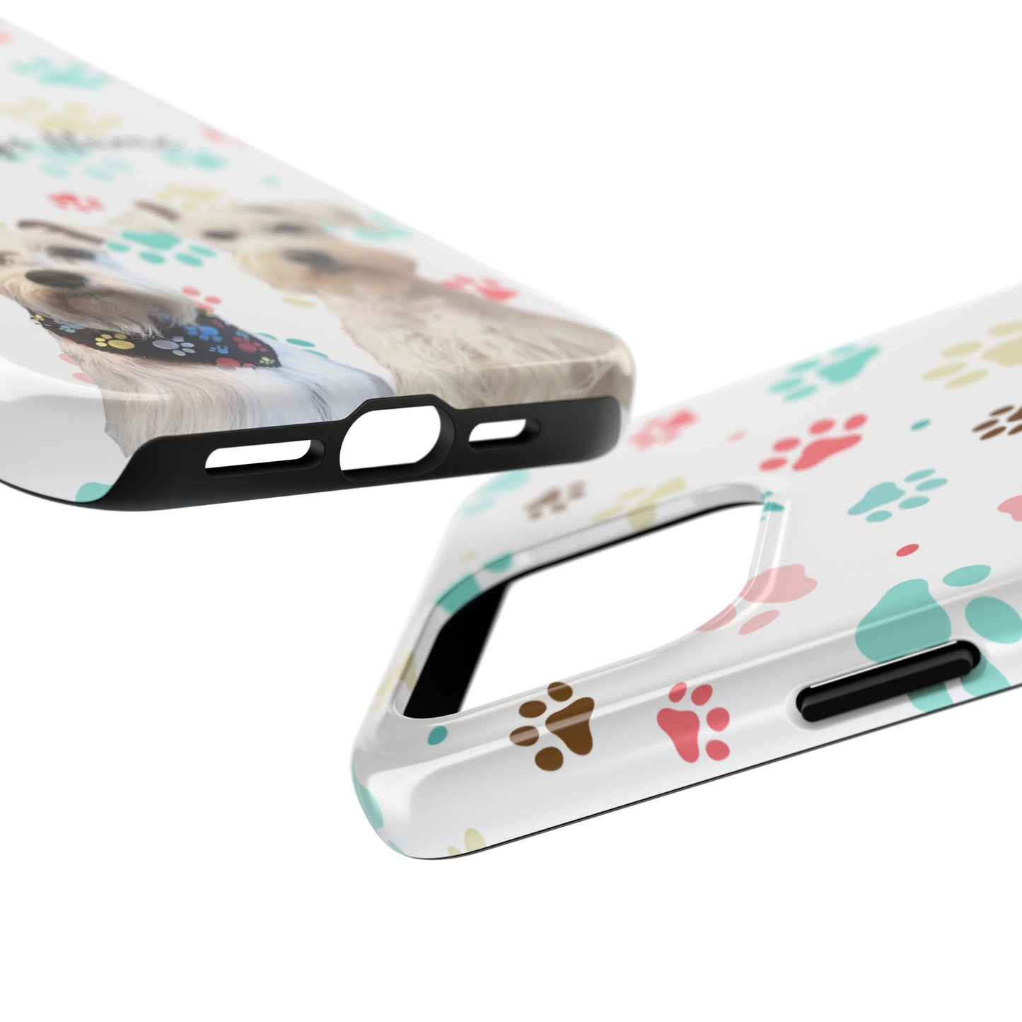 Personalized Tough Phone Case — Custom Pet Photo & Name with Colorful Paw Print Design