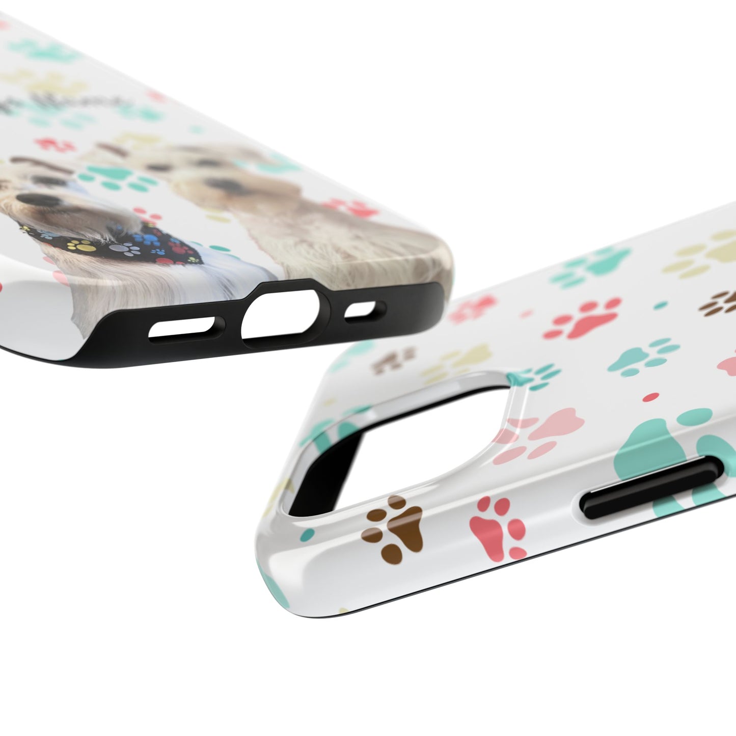 Personalized Tough Phone Case — Custom Pet Photo & Name with Colorful Paw Print Design