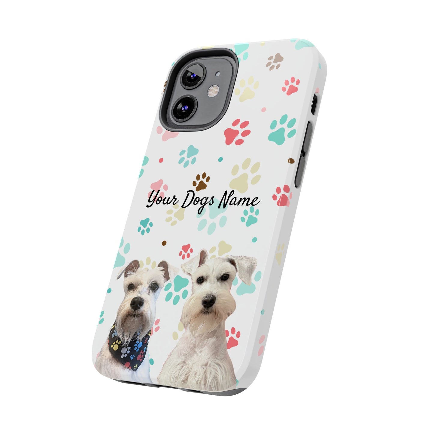 Personalized Tough Phone Case — Custom Pet Photo & Name with Colorful Paw Print Design
