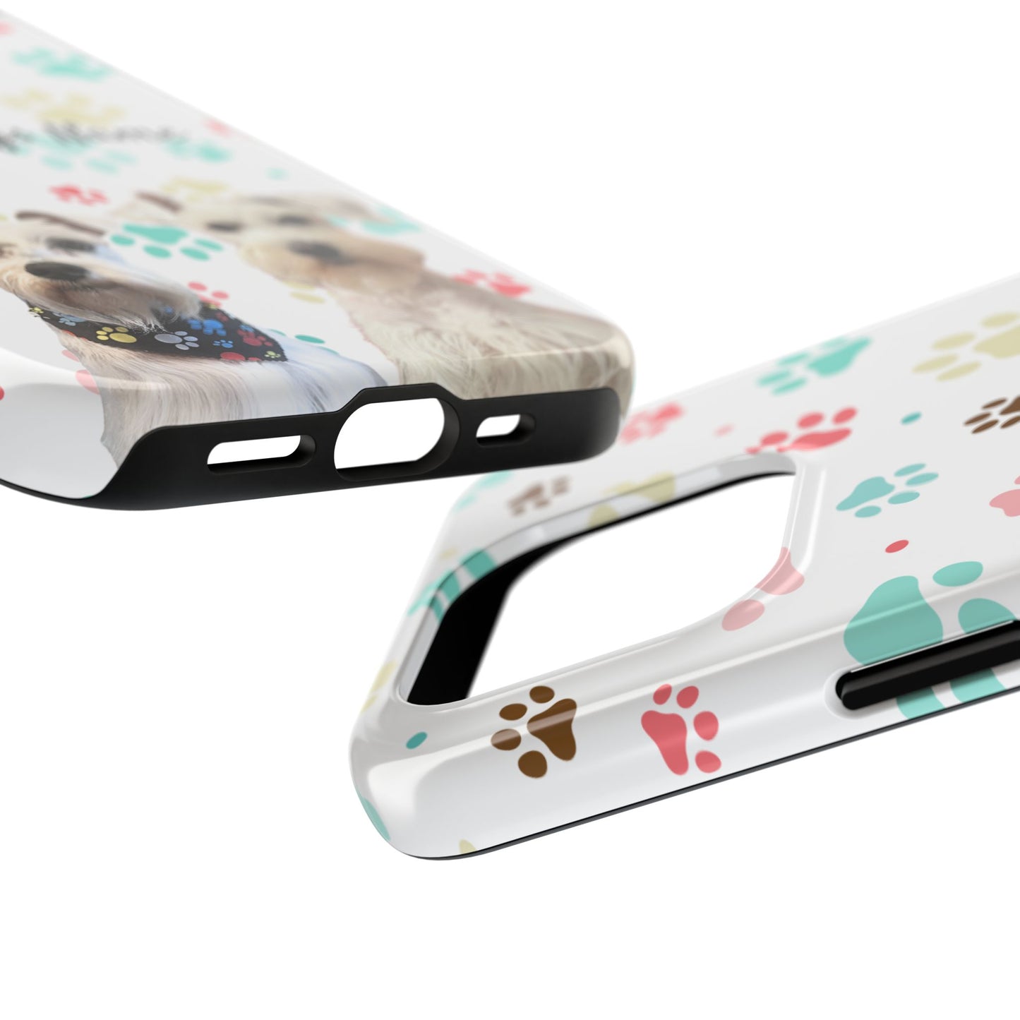 Personalized Tough Phone Case — Custom Pet Photo & Name with Colorful Paw Print Design