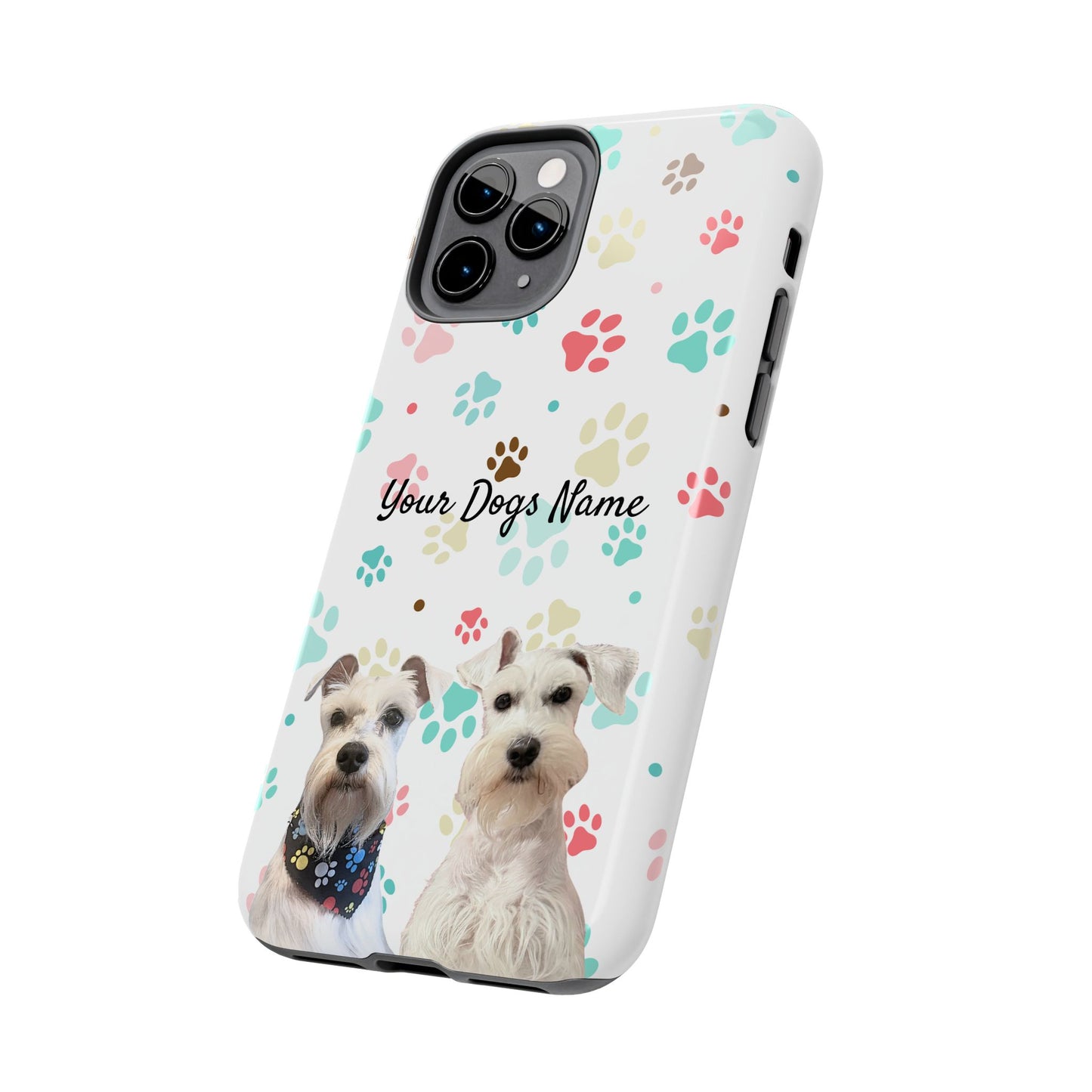 Personalized Tough Phone Case — Custom Pet Photo & Name with Colorful Paw Print Design