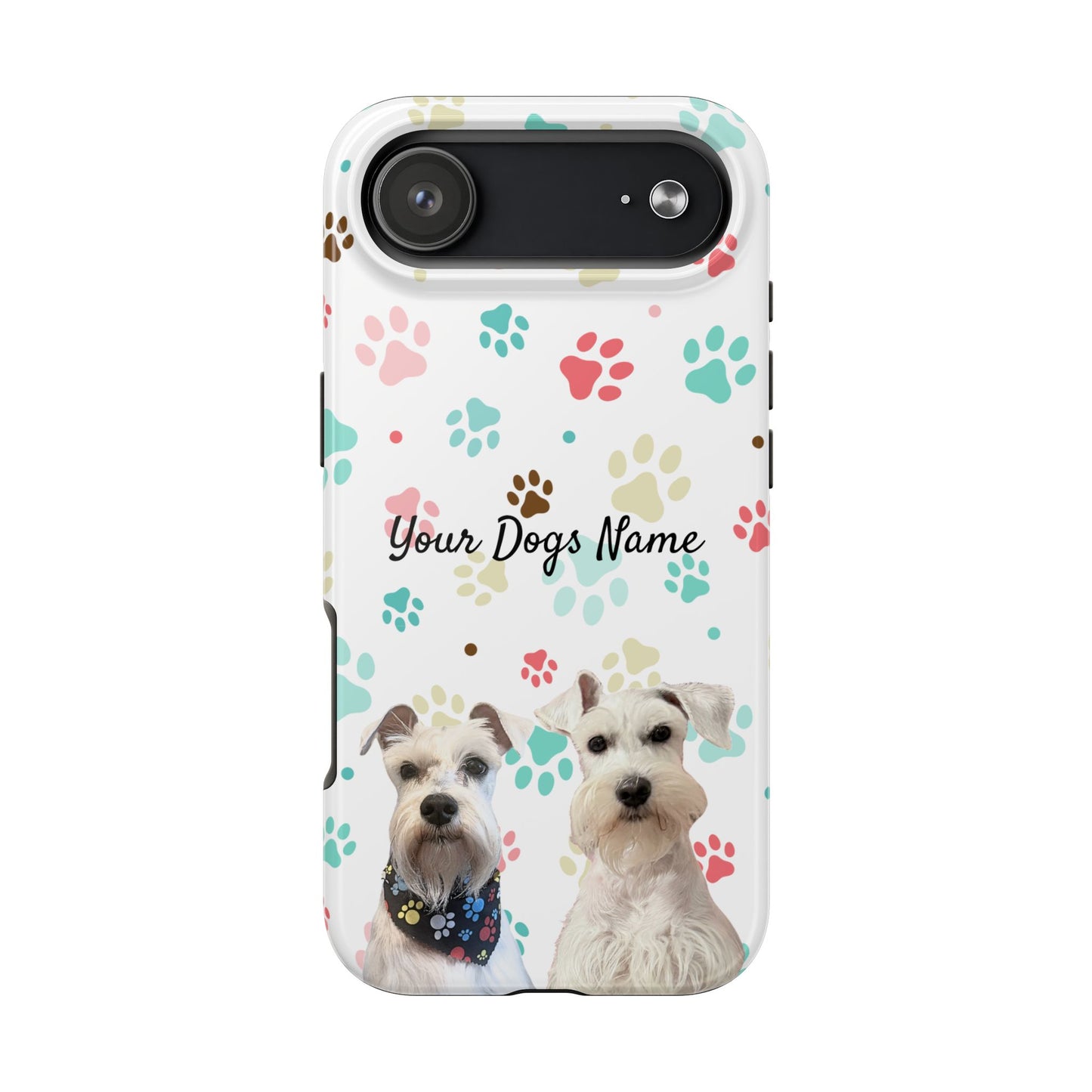 Personalized Tough Phone Case — Custom Pet Photo & Name with Colorful Paw Print Design