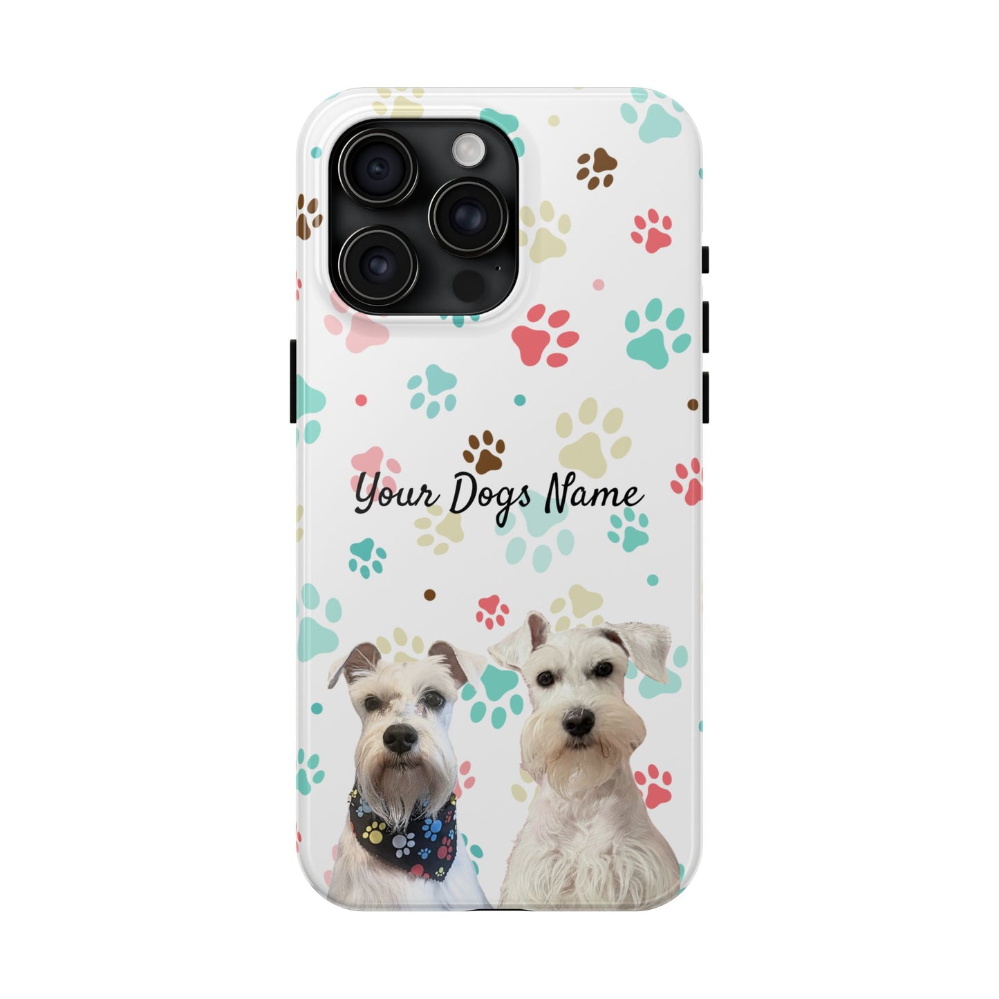 Personalized Tough Phone Case — Custom Pet Photo & Name with Colorful Paw Print Design