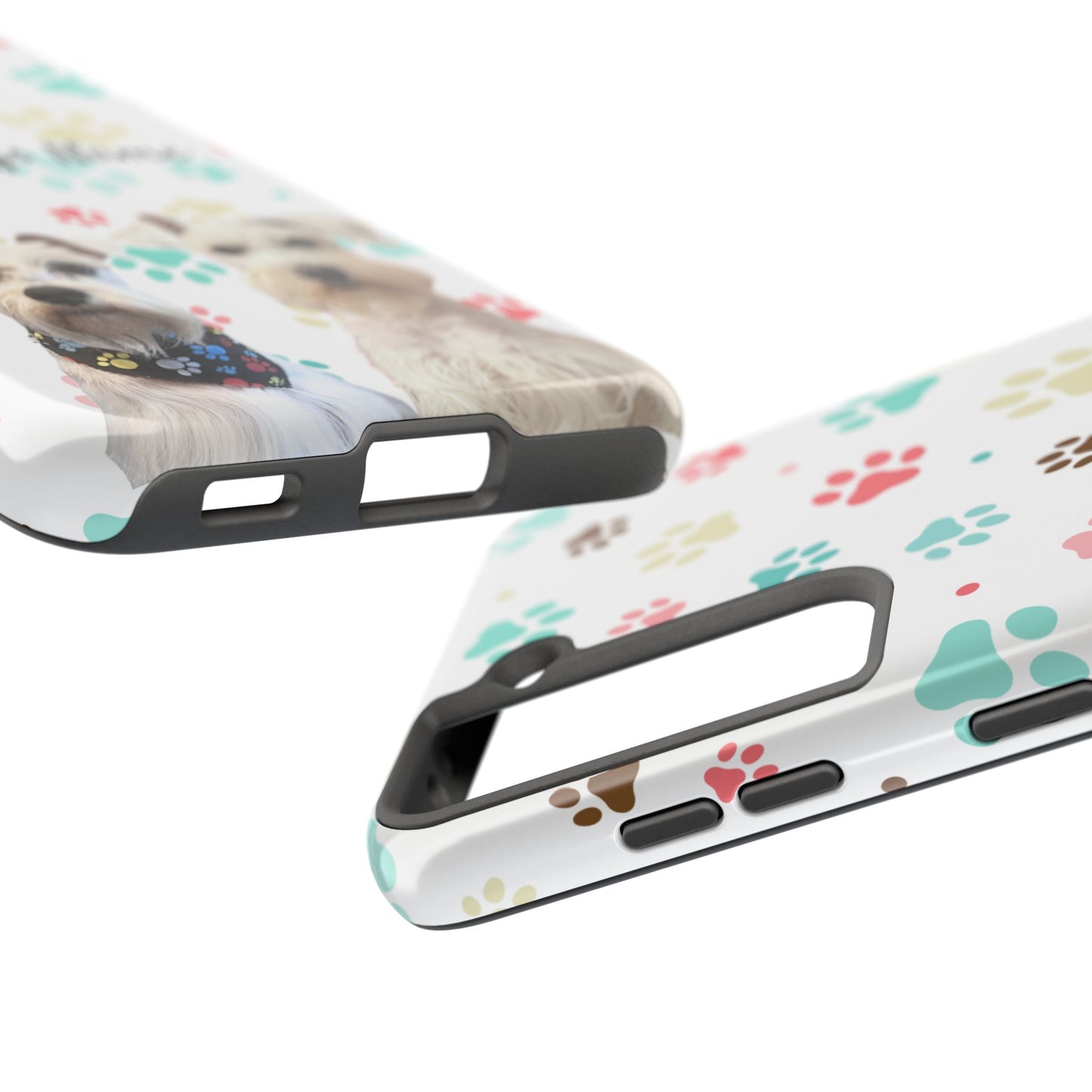 Personalized Tough Phone Case — Custom Pet Photo & Name with Colorful Paw Print Design