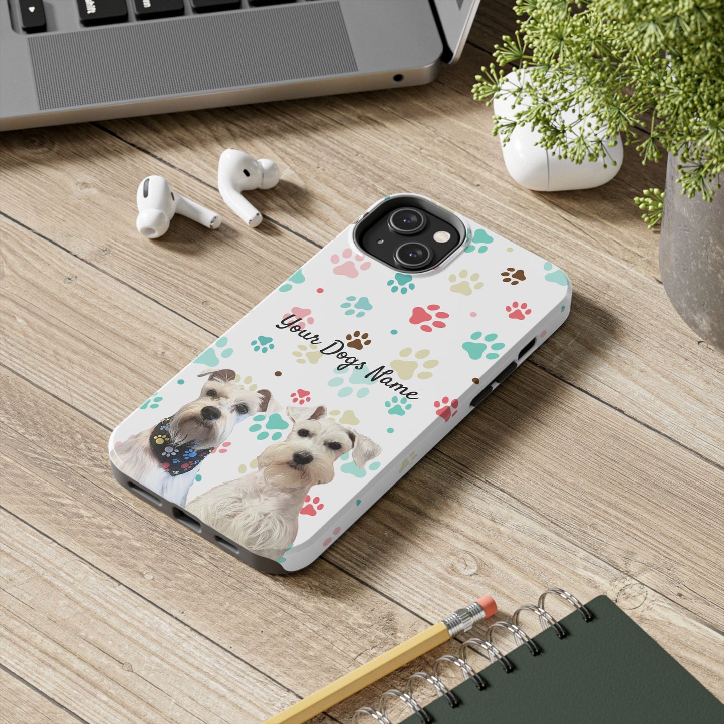 Personalized Tough Phone Case — Custom Pet Photo & Name with Colorful Paw Print Design