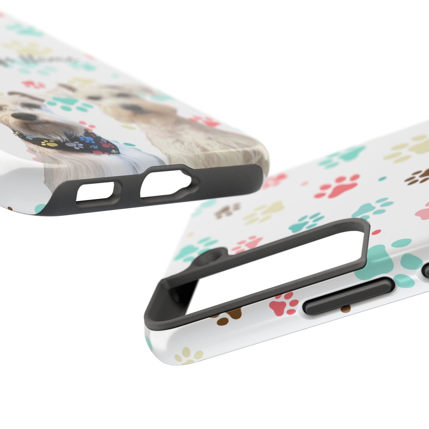 Personalized Tough Phone Case — Custom Pet Photo & Name with Colorful Paw Print Design