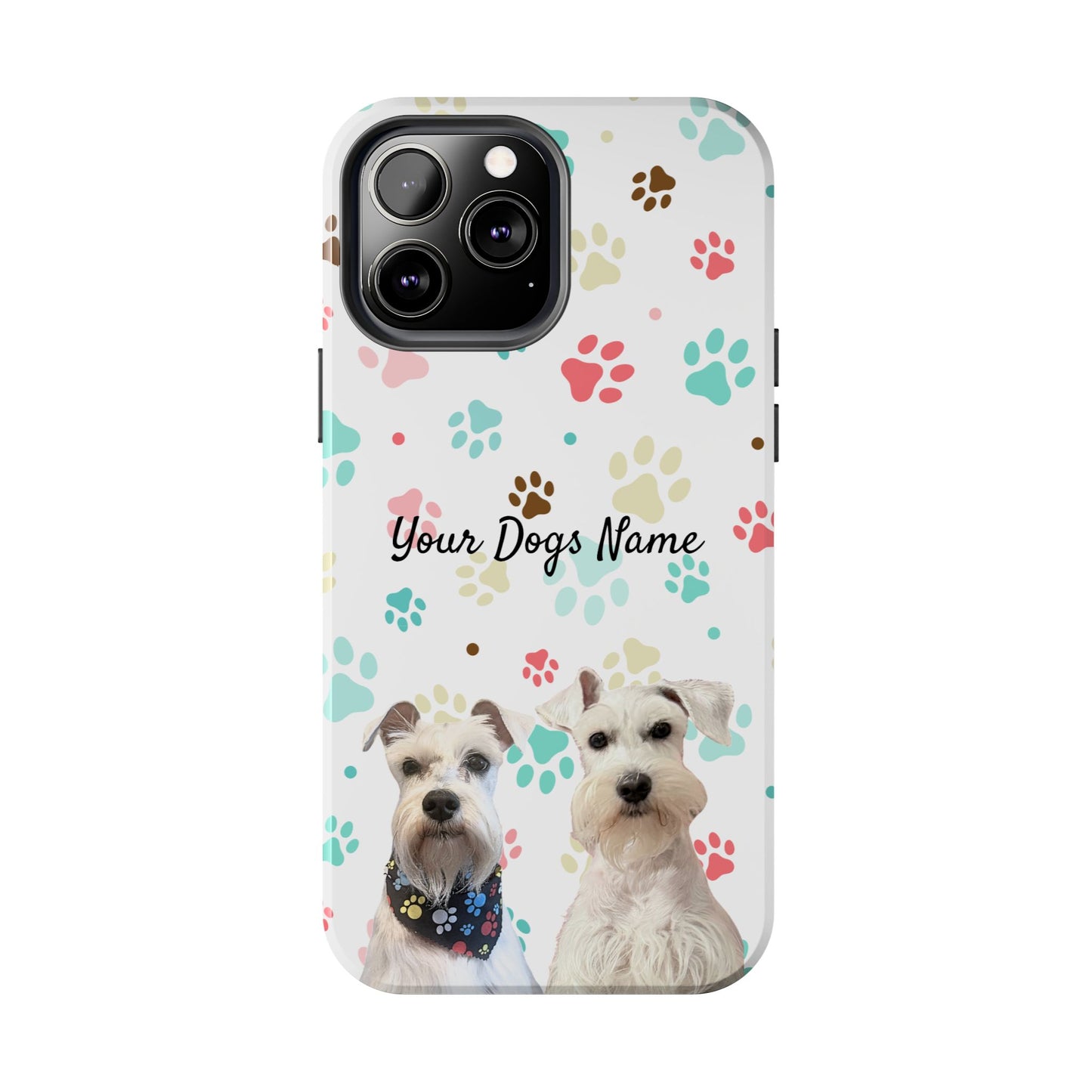 Personalized Tough Phone Case — Custom Pet Photo & Name with Colorful Paw Print Design