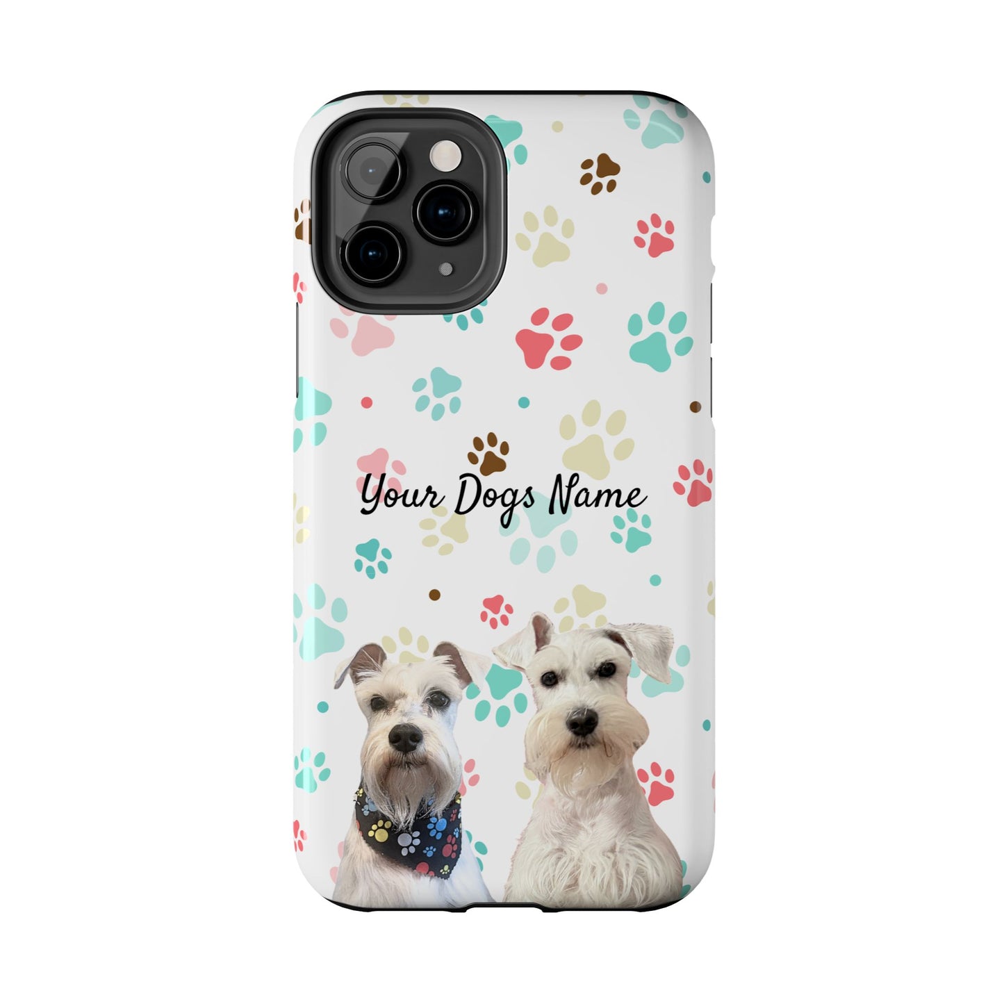 Personalized Tough Phone Case — Custom Pet Photo & Name with Colorful Paw Print Design