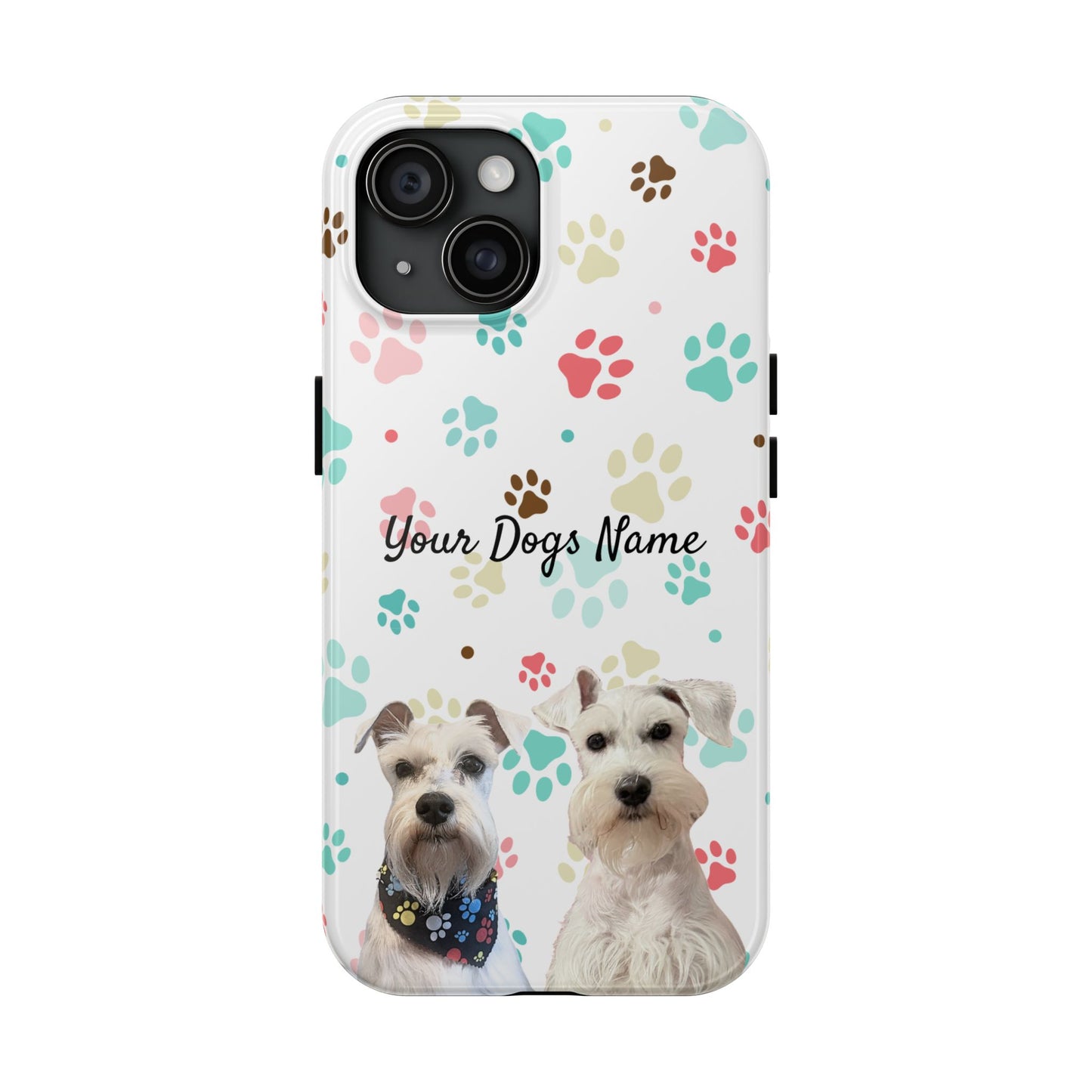Personalized Tough Phone Case — Custom Pet Photo & Name with Colorful Paw Print Design