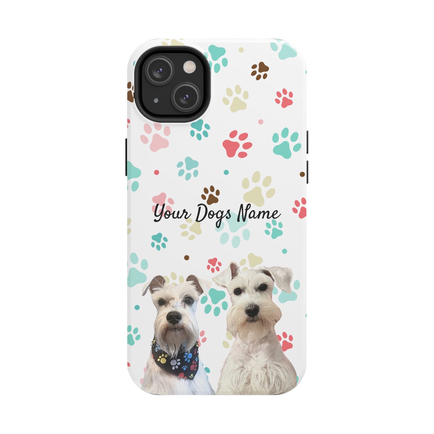 Personalized Tough Phone Case — Custom Pet Photo & Name with Colorful Paw Print Design