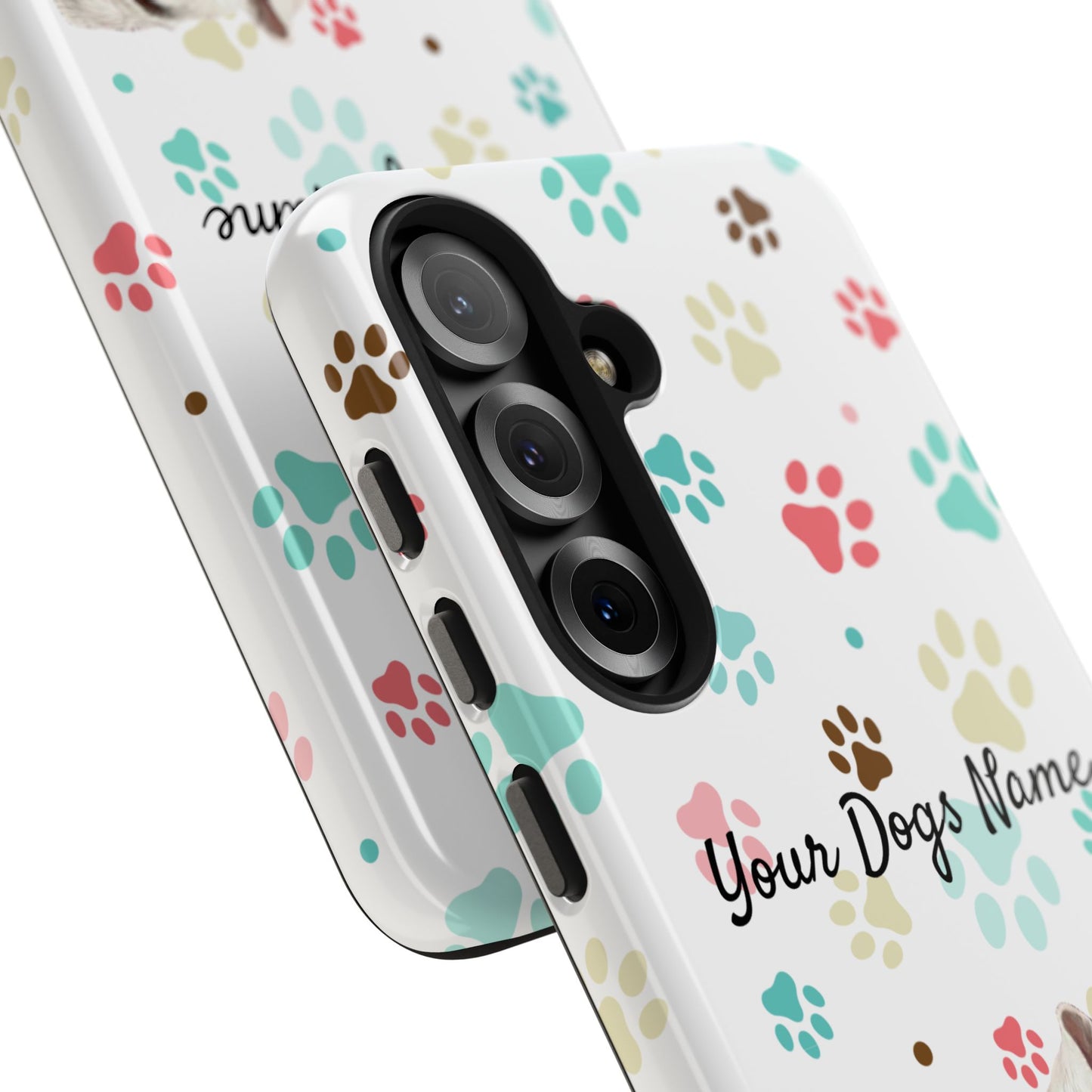 Personalized Tough Phone Case — Custom Pet Photo & Name with Colorful Paw Print Design