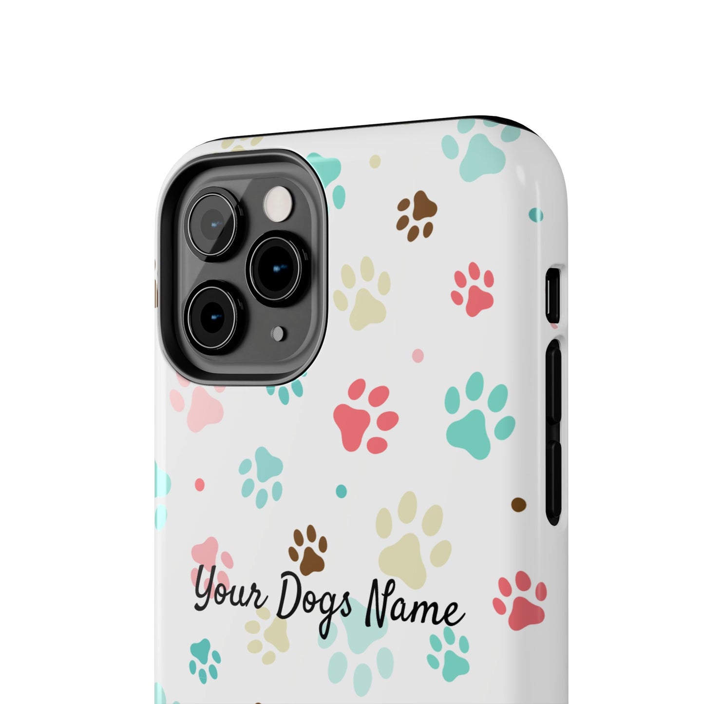 Personalized Tough Phone Case — Custom Pet Photo & Name with Colorful Paw Print Design