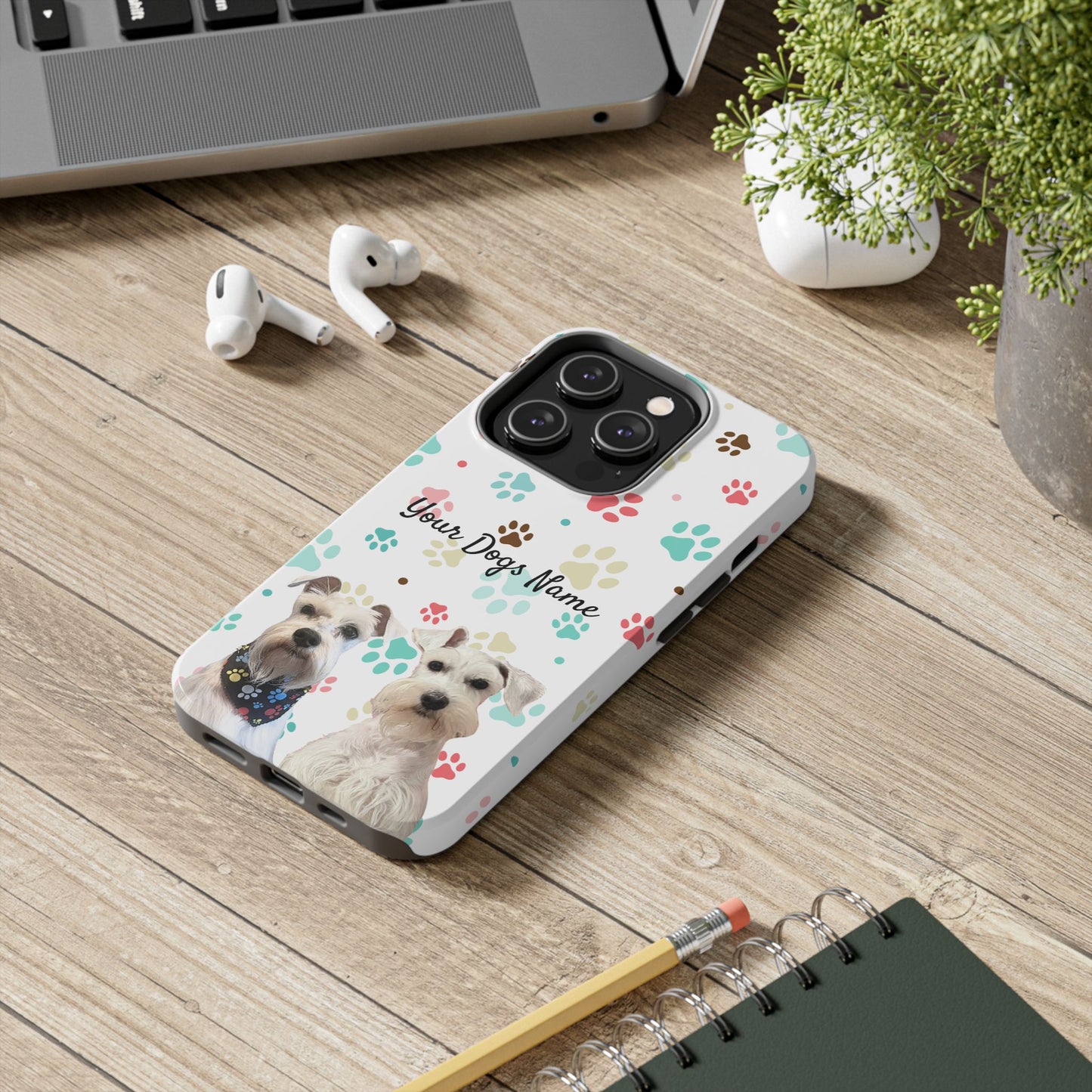 Personalized Tough Phone Case — Custom Pet Photo & Name with Colorful Paw Print Design