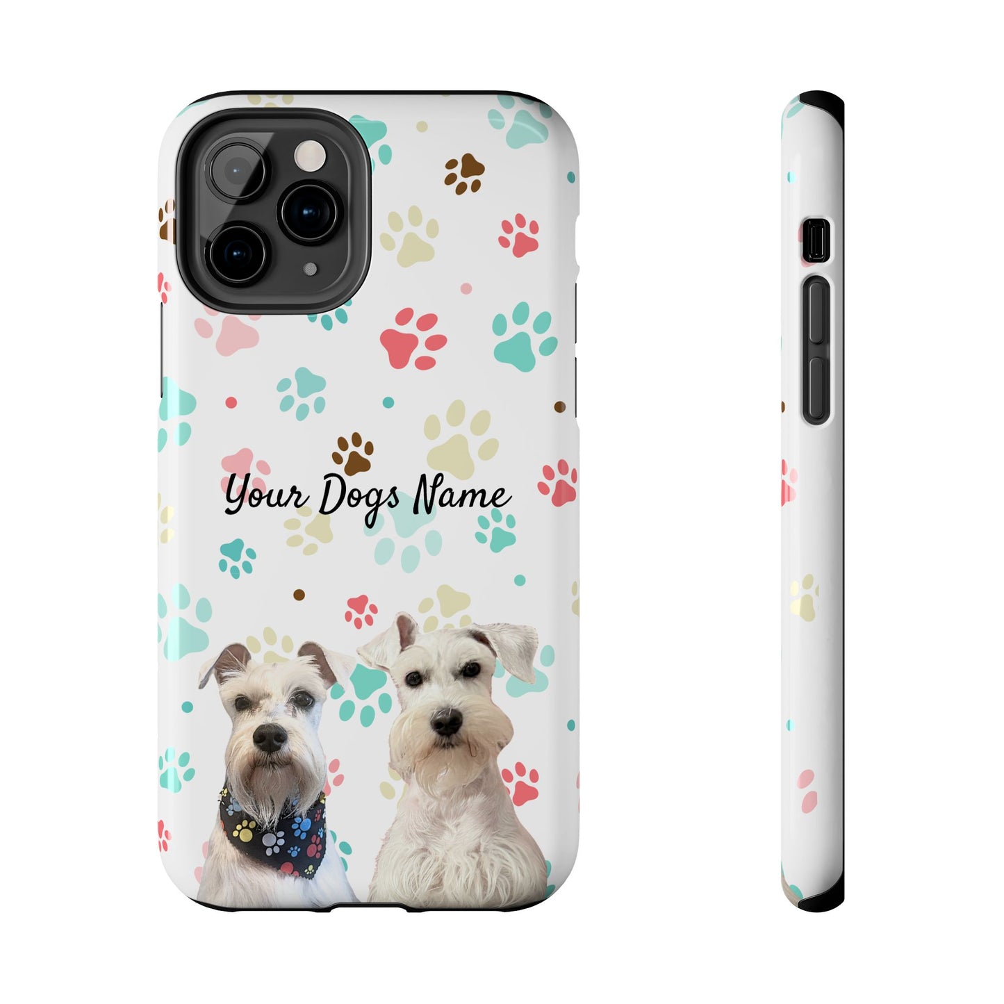 Personalized Tough Phone Case — Custom Pet Photo & Name with Colorful Paw Print Design