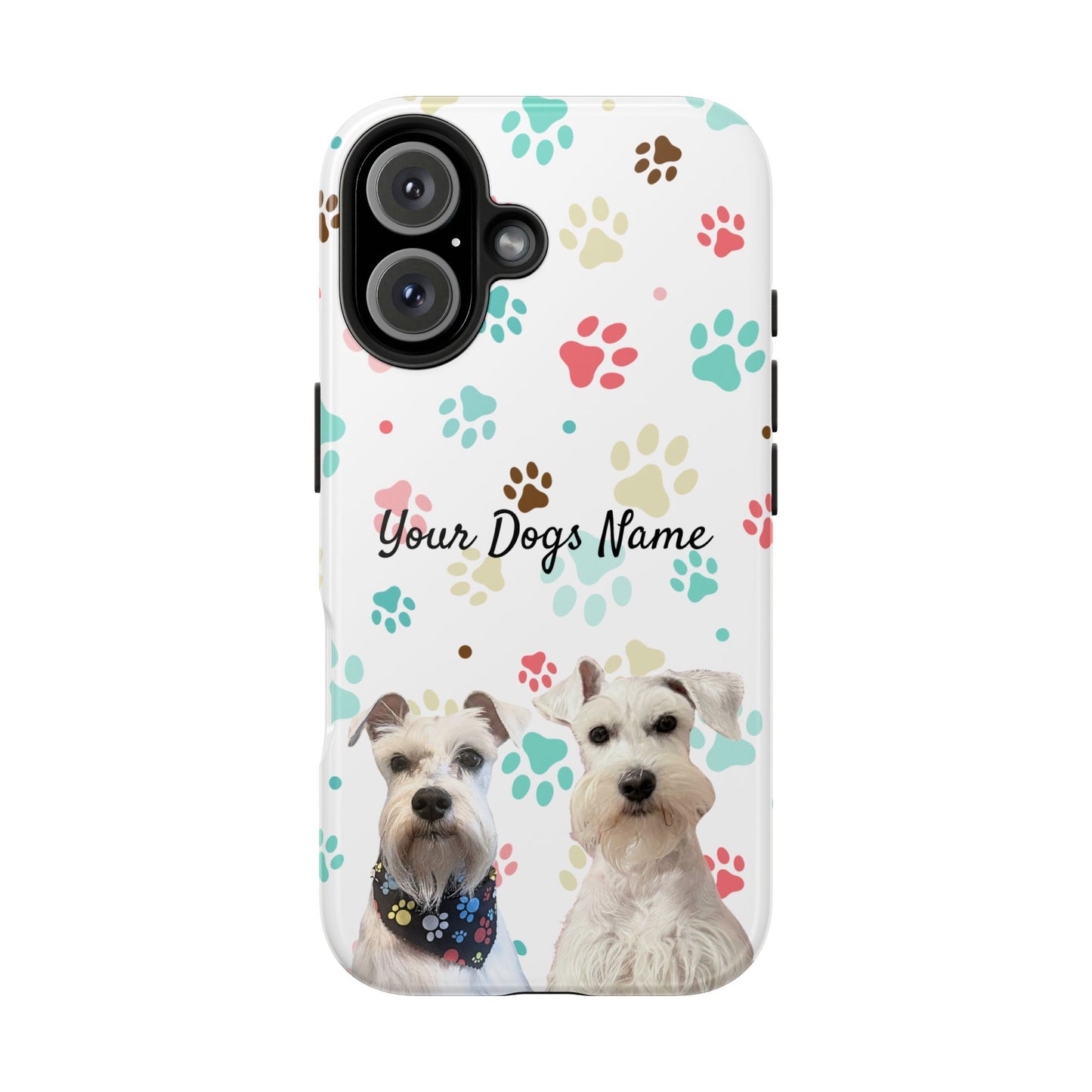 Personalized Tough Phone Case — Custom Pet Photo & Name with Colorful Paw Print Design