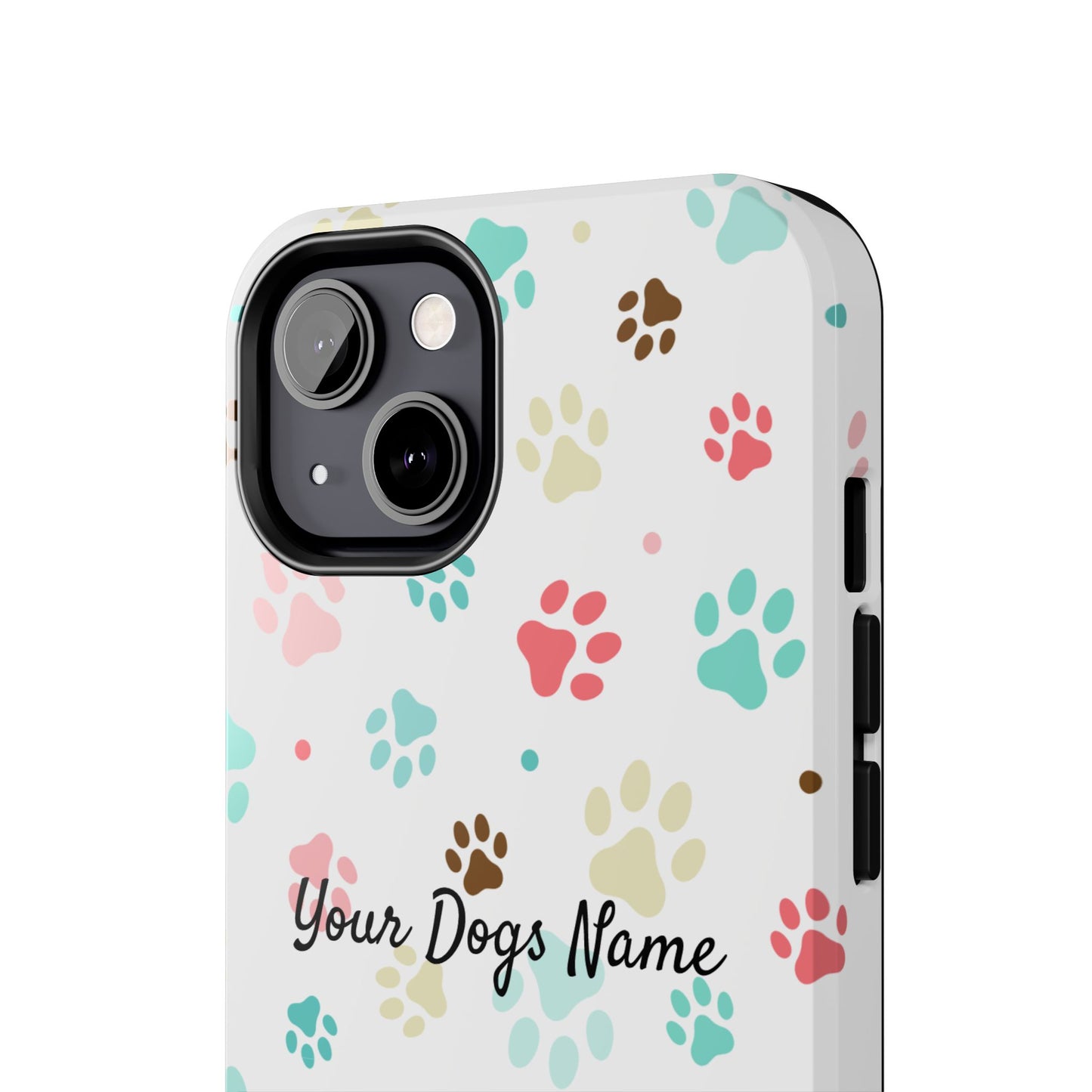 Personalized Tough Phone Case — Custom Pet Photo & Name with Colorful Paw Print Design
