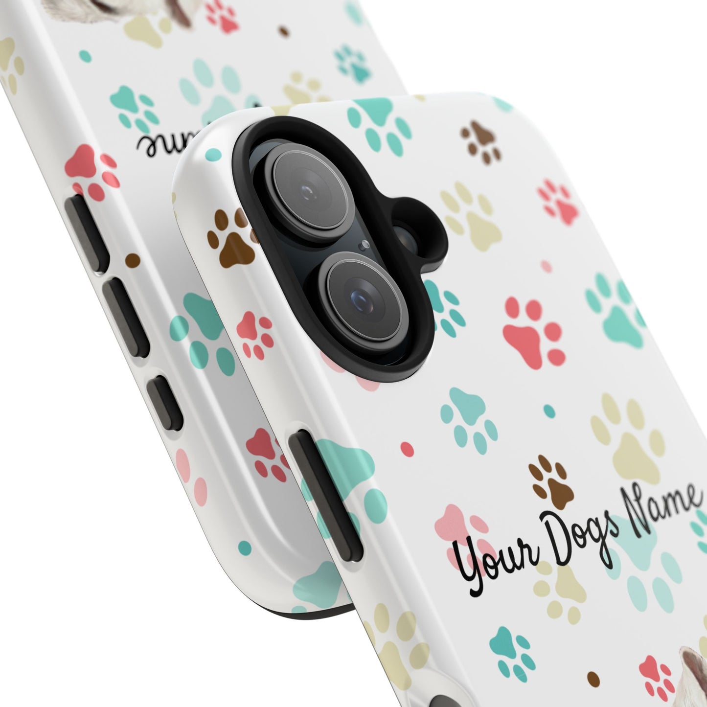 Personalized Tough Phone Case — Custom Pet Photo & Name with Colorful Paw Print Design