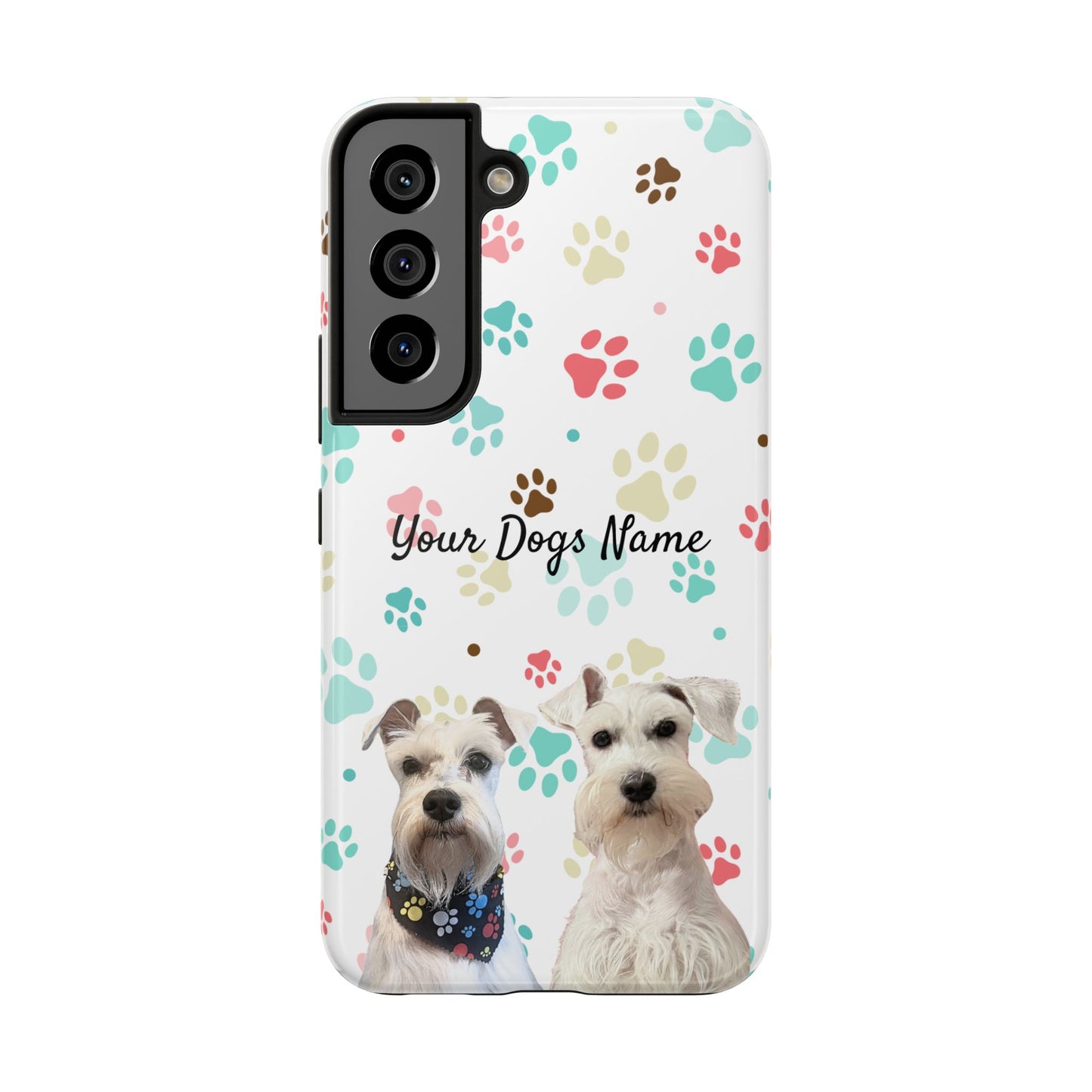 Personalized Tough Phone Case — Custom Pet Photo & Name with Colorful Paw Print Design