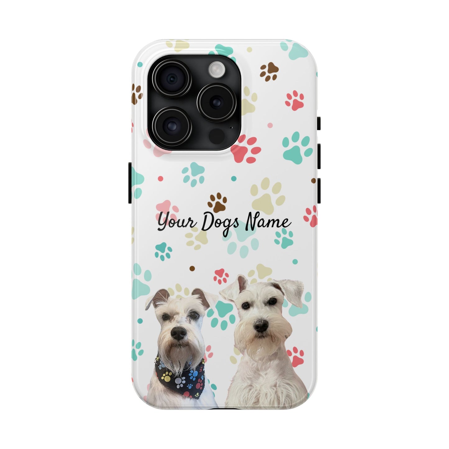 Personalized Tough Phone Case — Custom Pet Photo & Name with Colorful Paw Print Design