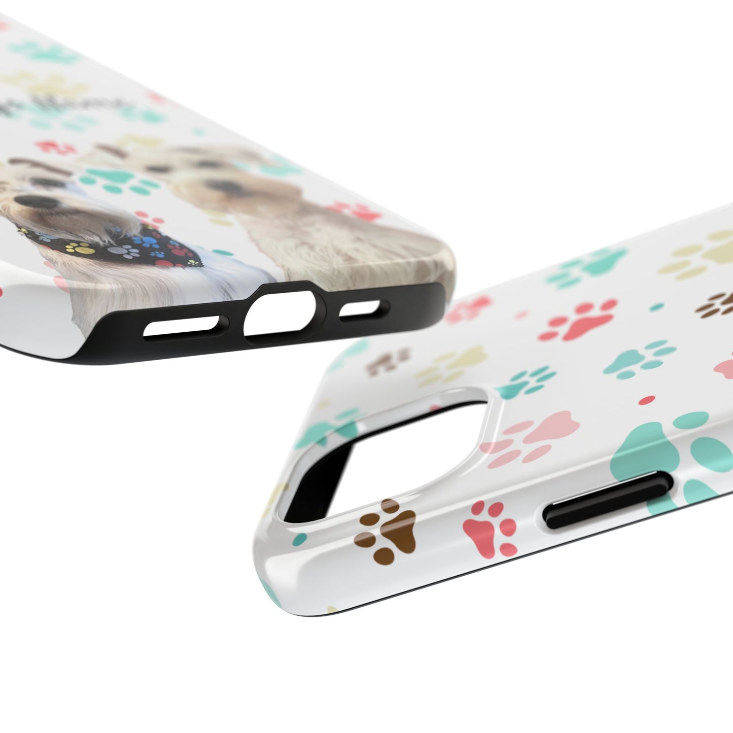 Personalized Tough Phone Case — Custom Pet Photo & Name with Colorful Paw Print Design