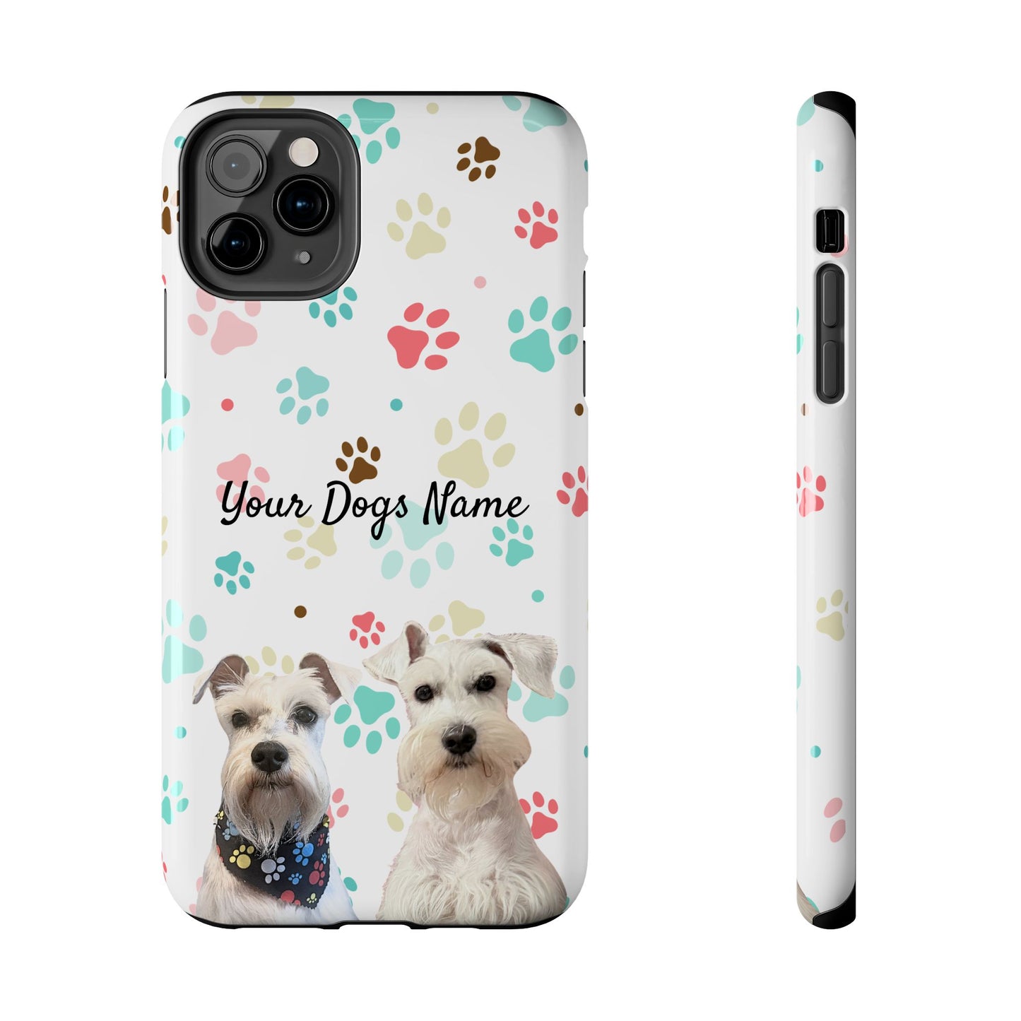 Personalized Tough Phone Case — Custom Pet Photo & Name with Colorful Paw Print Design