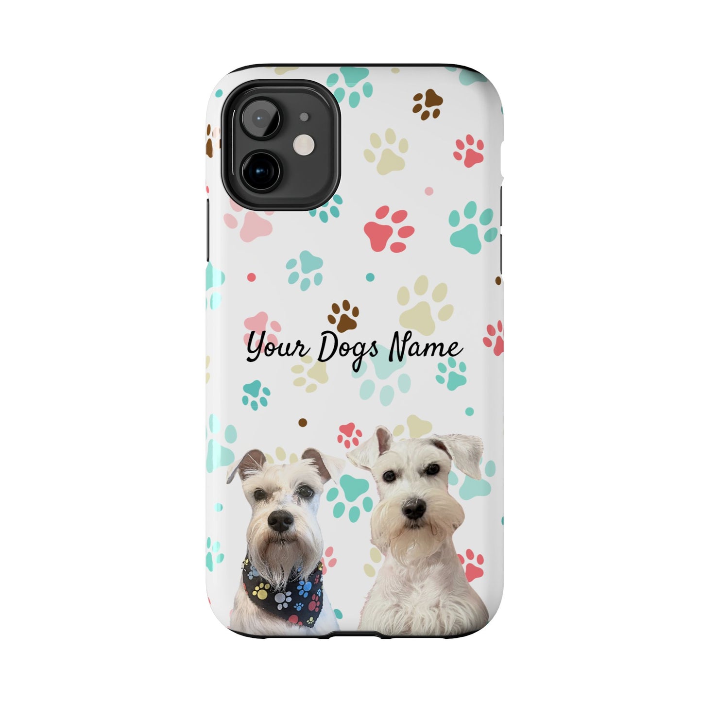 Personalized Tough Phone Case — Custom Pet Photo & Name with Colorful Paw Print Design