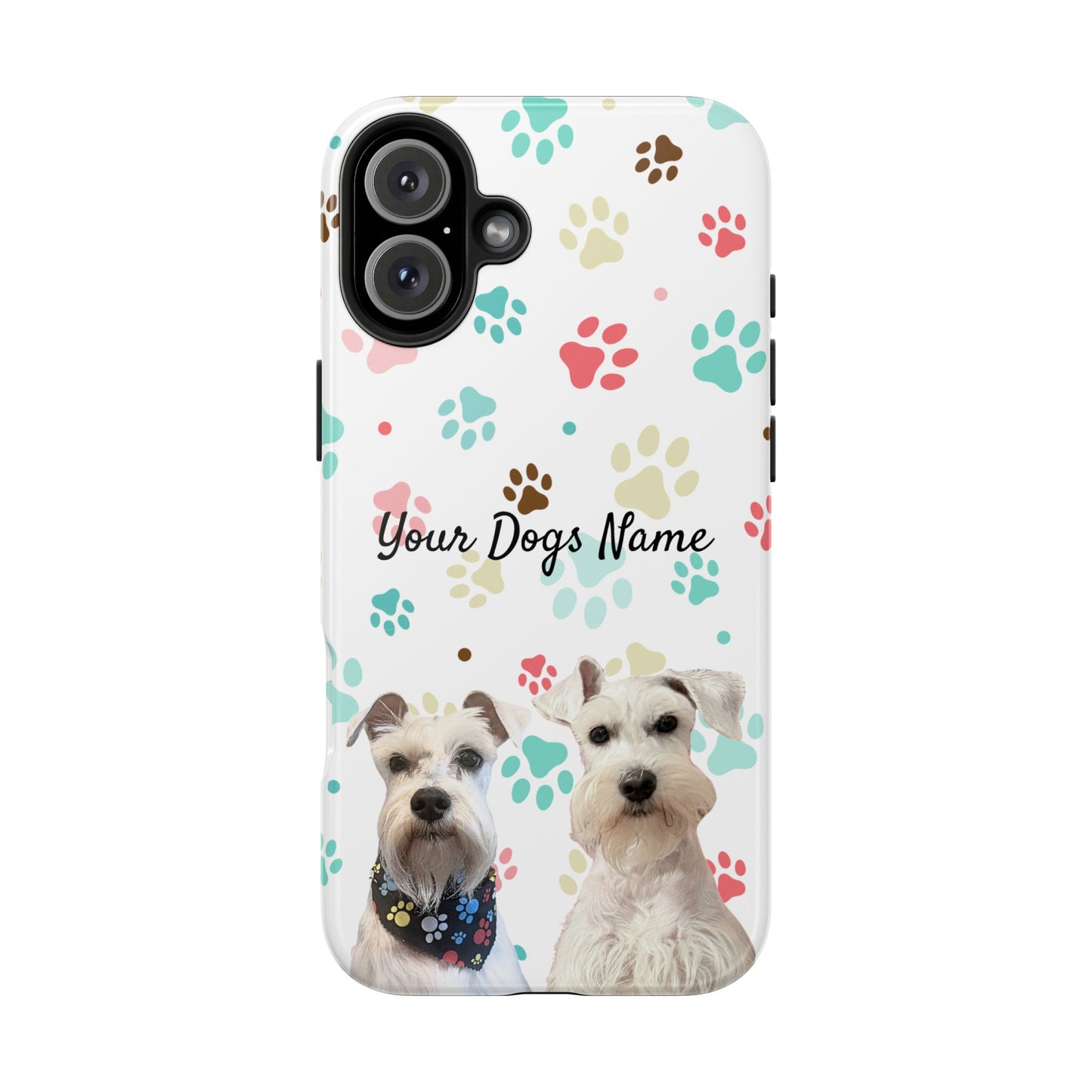 Personalized Tough Phone Case — Custom Pet Photo & Name with Colorful Paw Print Design