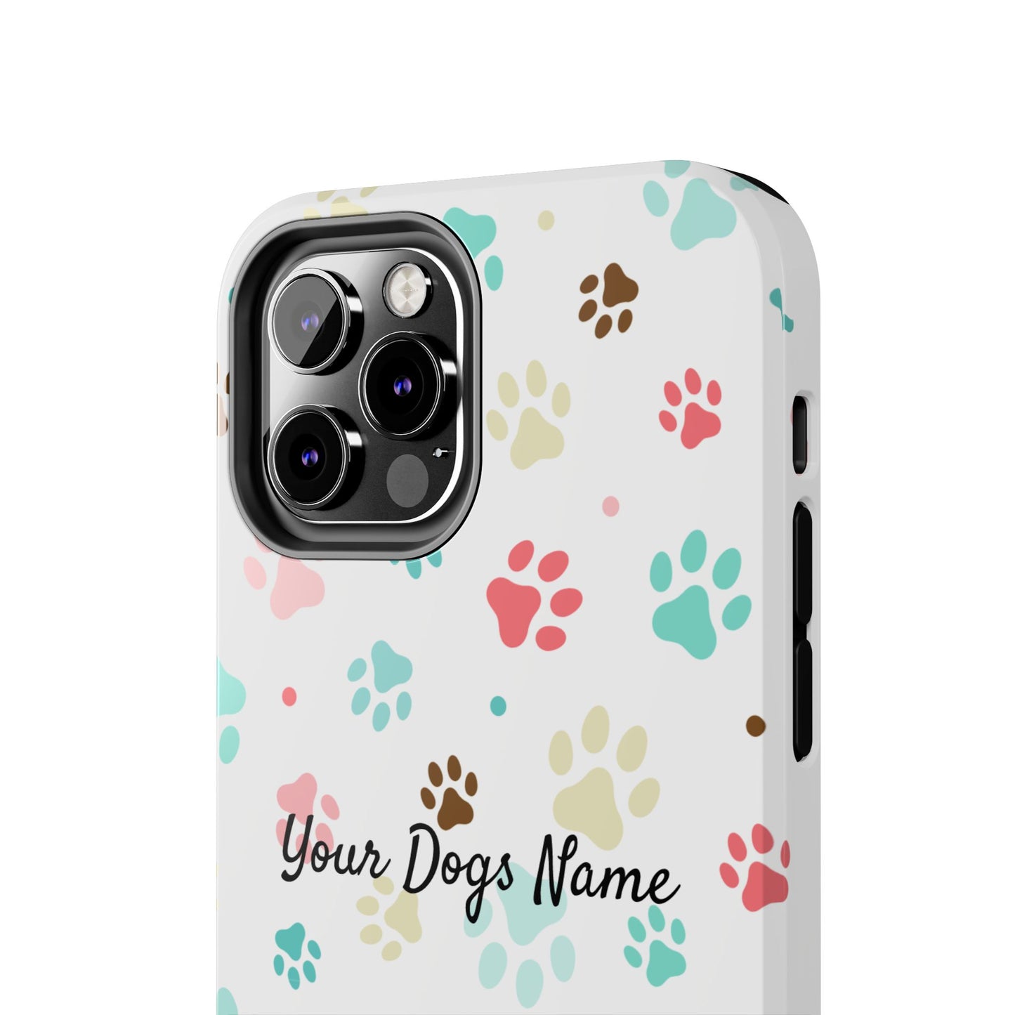 Personalized Tough Phone Case — Custom Pet Photo & Name with Colorful Paw Print Design