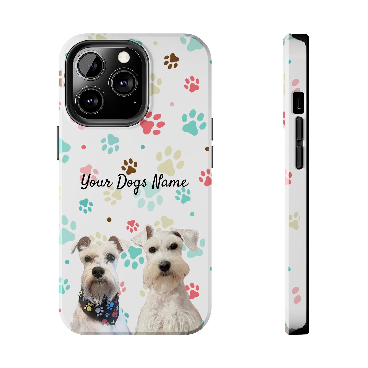 Personalized Tough Phone Case — Custom Pet Photo & Name with Colorful Paw Print Design