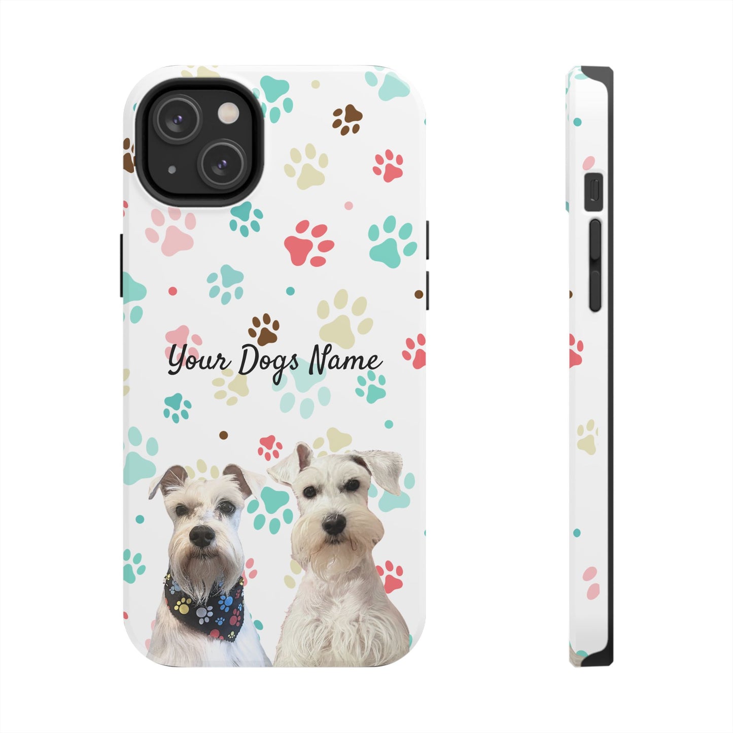 Personalized Tough Phone Case — Custom Pet Photo & Name with Colorful Paw Print Design
