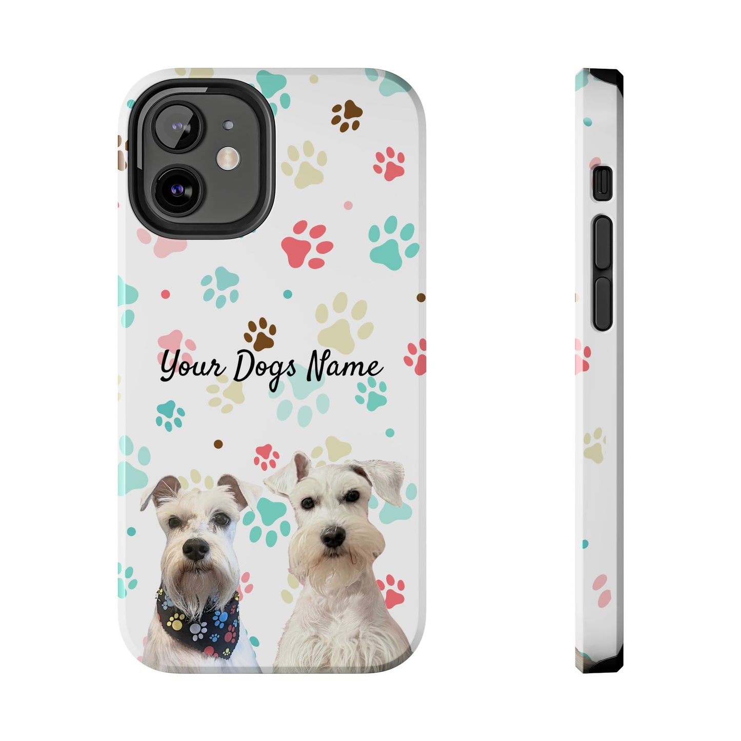 Personalized Tough Phone Case — Custom Pet Photo & Name with Colorful Paw Print Design