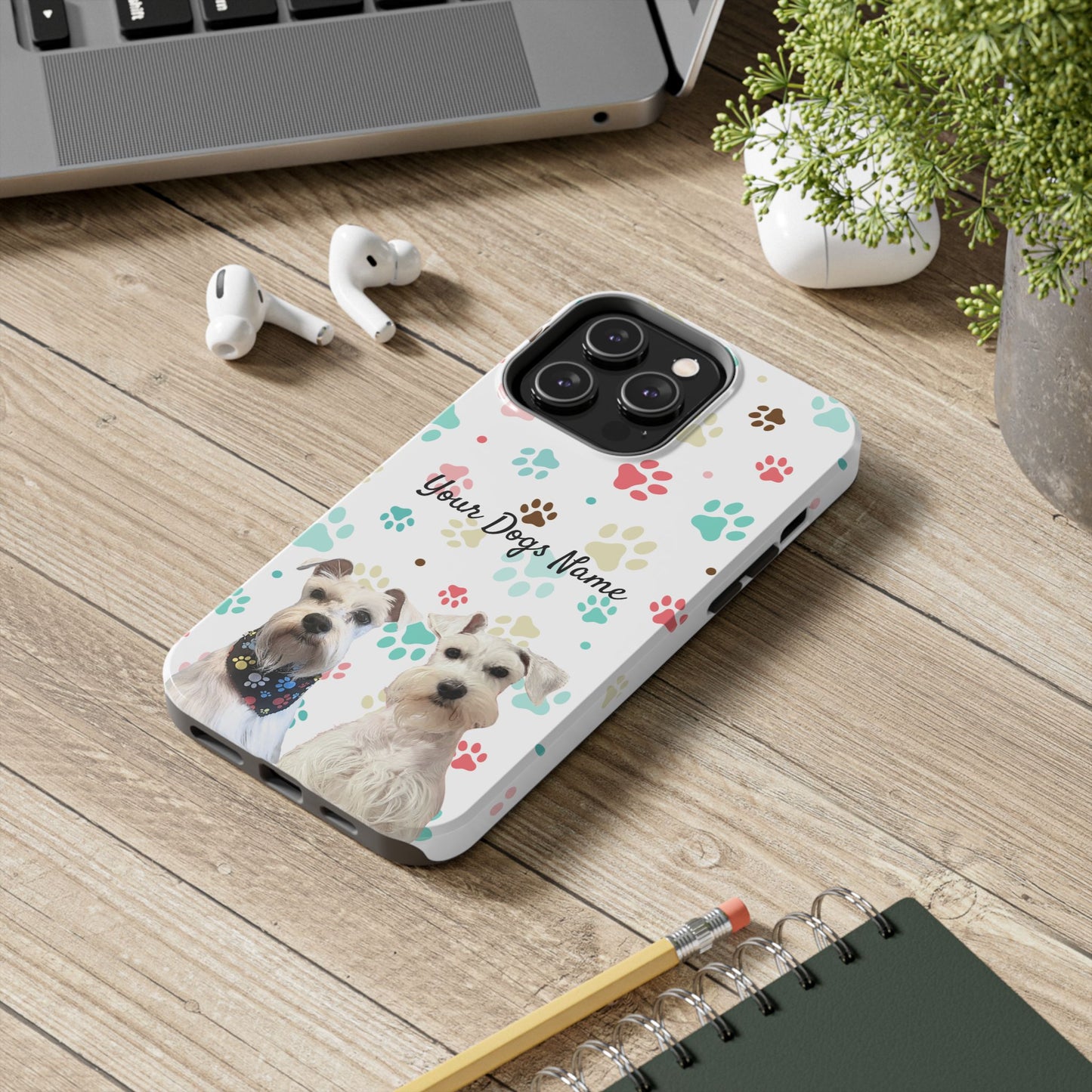 Personalized Tough Phone Case — Custom Pet Photo & Name with Colorful Paw Print Design