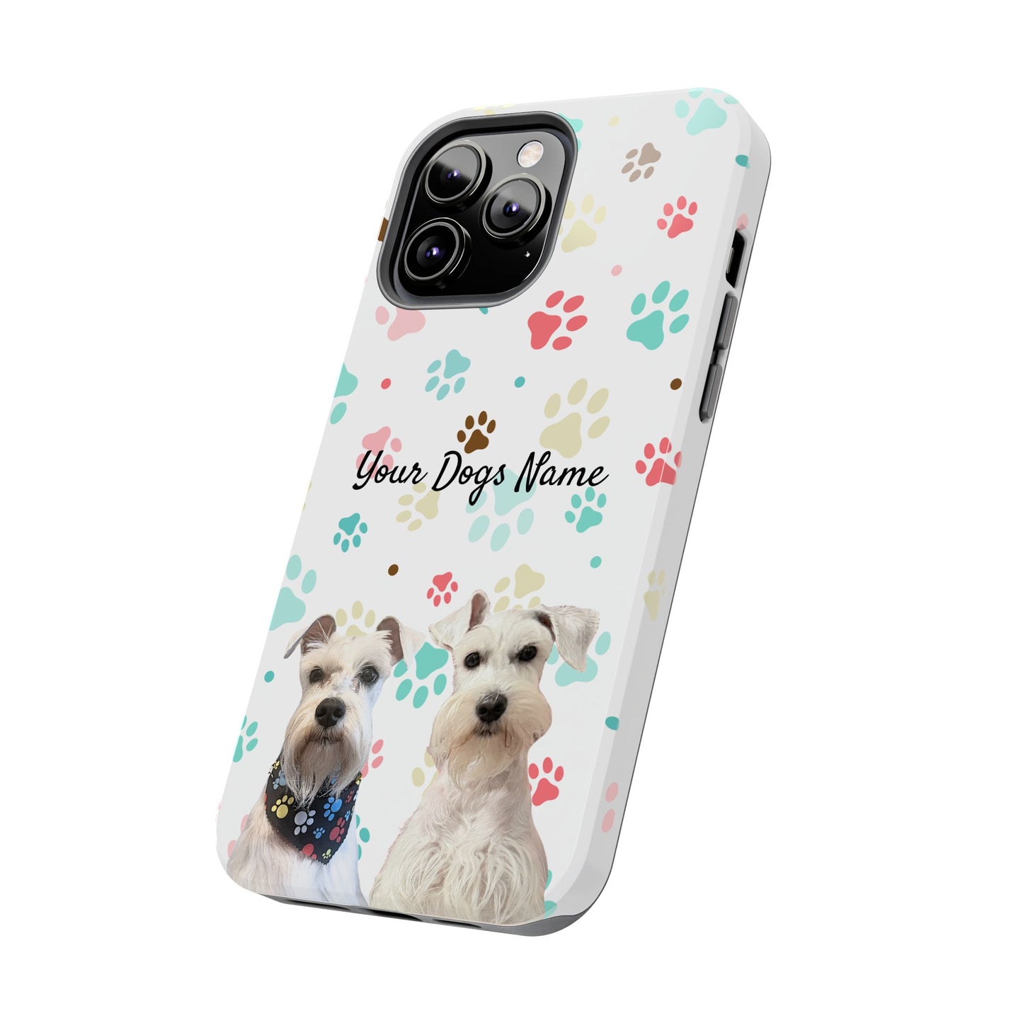 Personalized Tough Phone Case — Custom Pet Photo & Name with Colorful Paw Print Design