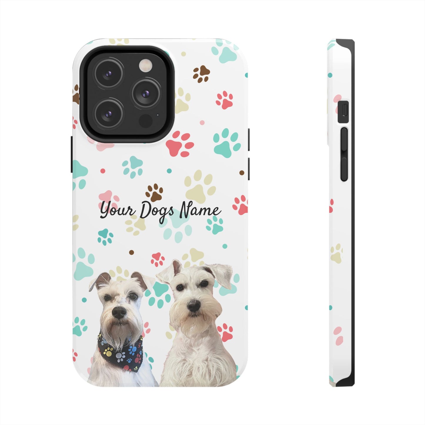 Personalized Tough Phone Case — Custom Pet Photo & Name with Colorful Paw Print Design
