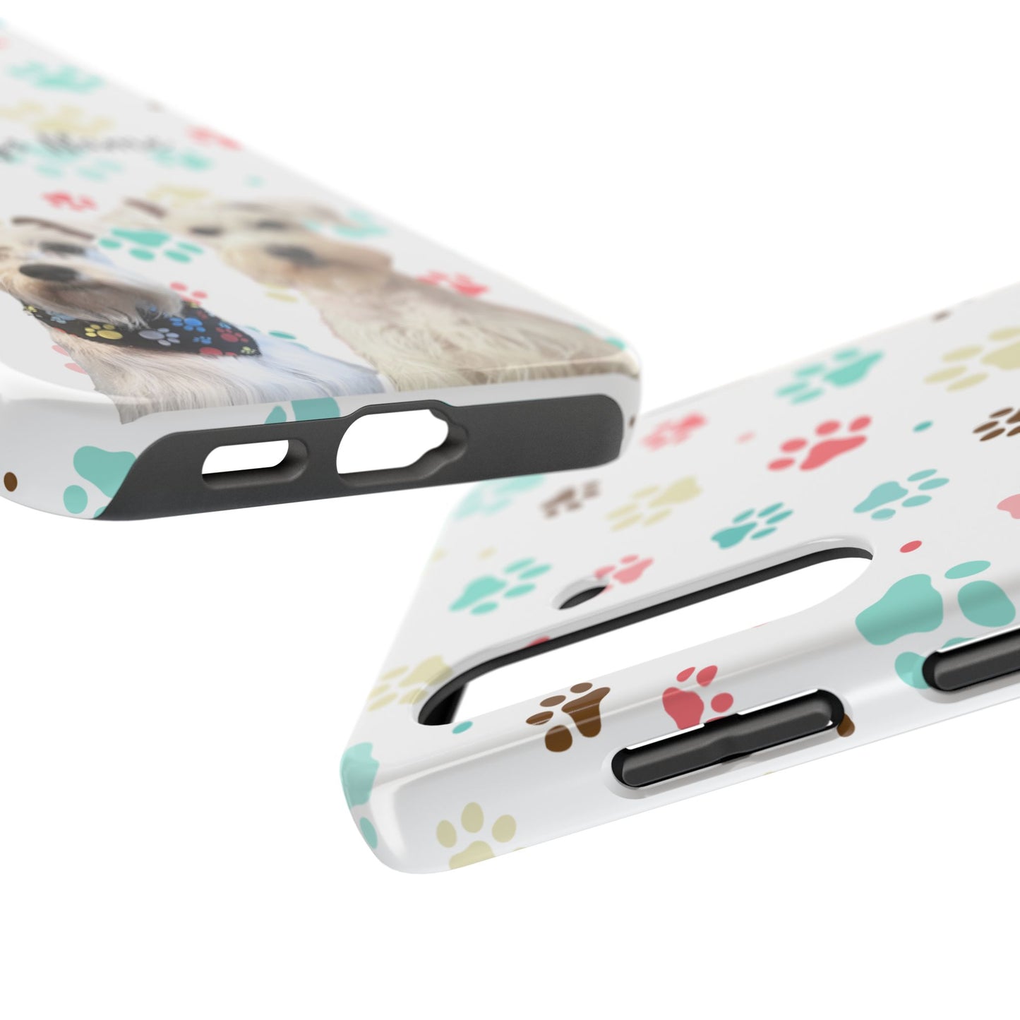 Personalized Tough Phone Case — Custom Pet Photo & Name with Colorful Paw Print Design