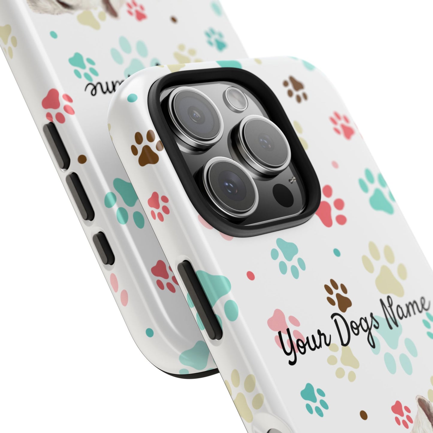 Personalized Tough Phone Case — Custom Pet Photo & Name with Colorful Paw Print Design