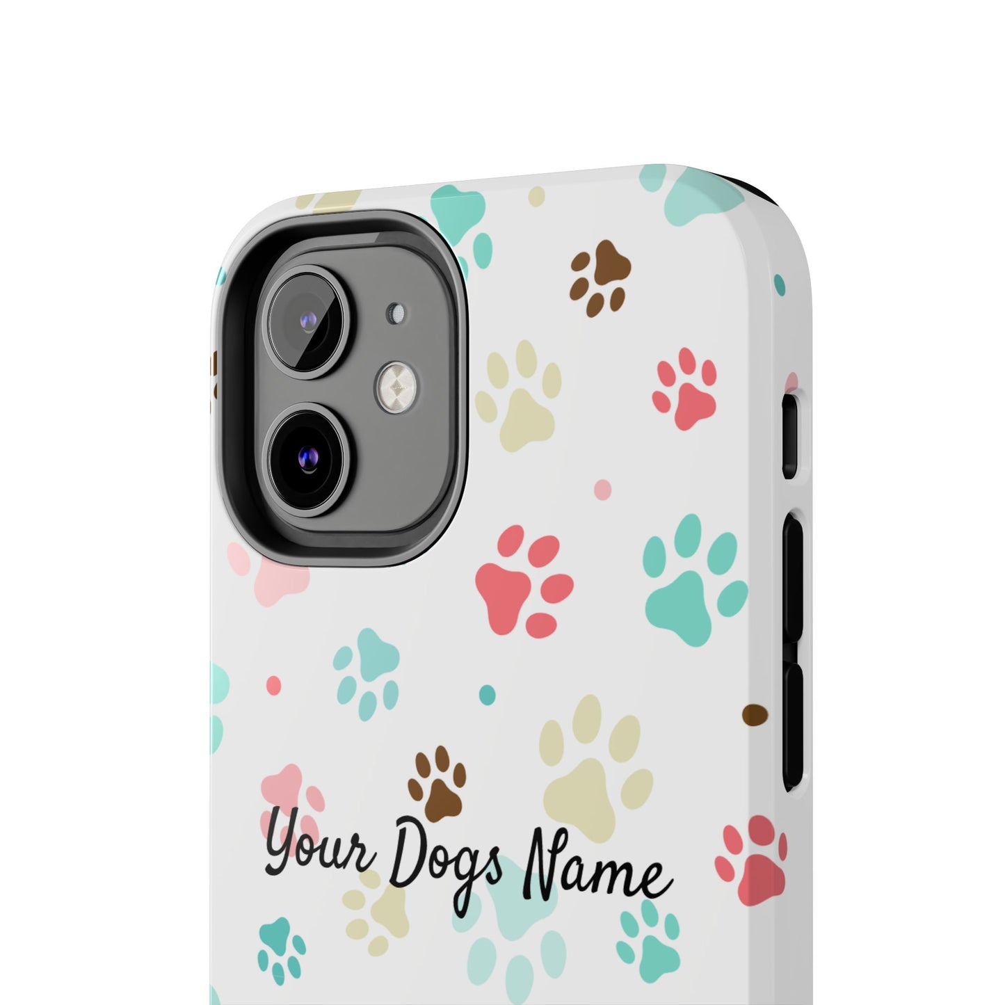 Personalized Tough Phone Case — Custom Pet Photo & Name with Colorful Paw Print Design