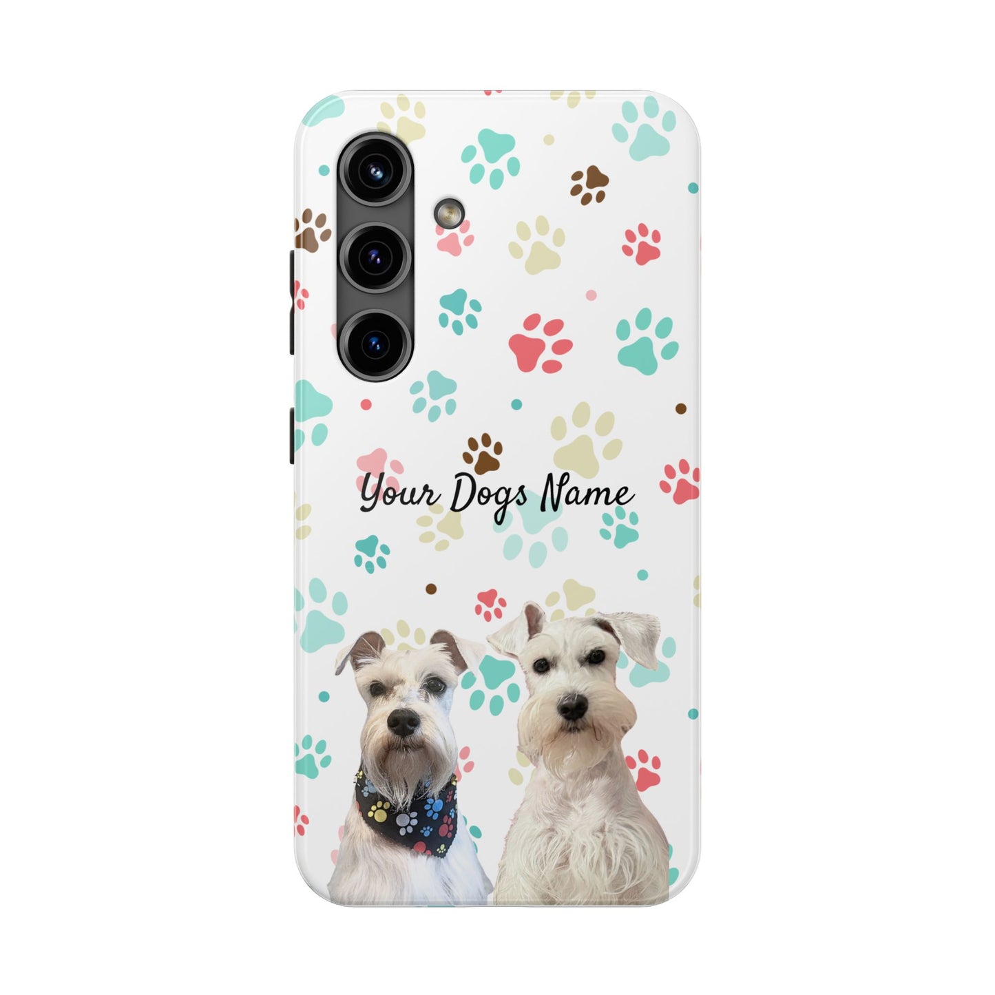 Personalized Tough Phone Case — Custom Pet Photo & Name with Colorful Paw Print Design