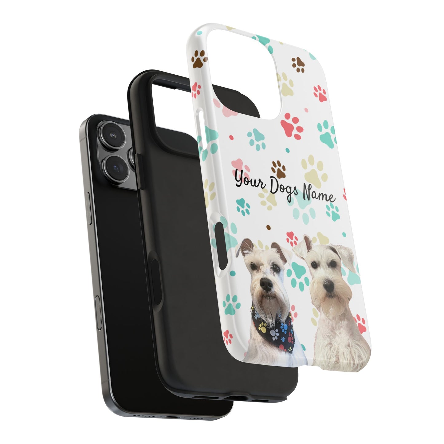 Personalized Tough Phone Case — Custom Pet Photo & Name with Colorful Paw Print Design