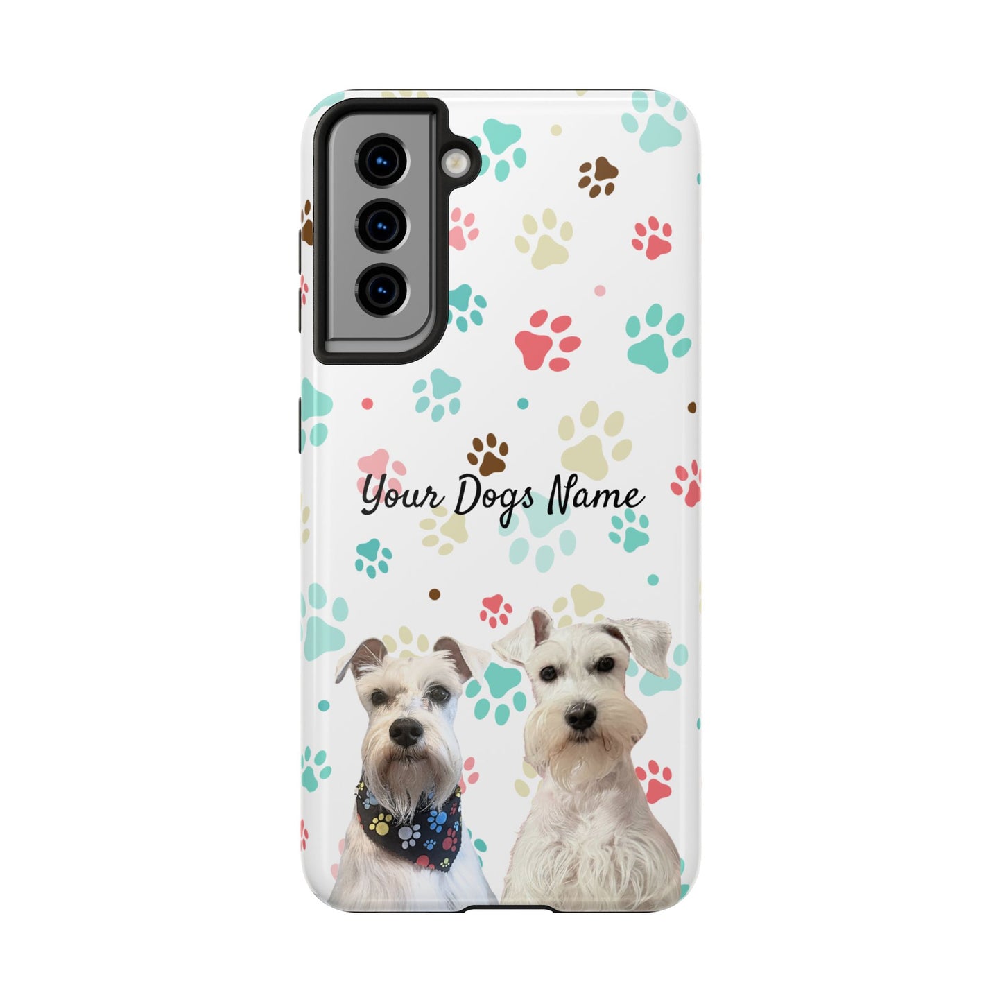 Personalized Tough Phone Case — Custom Pet Photo & Name with Colorful Paw Print Design