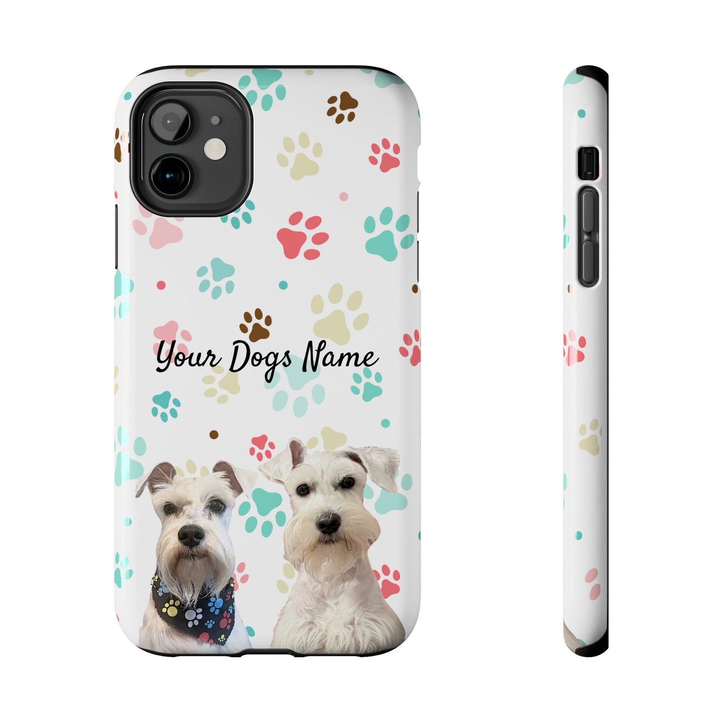 Personalized Tough Phone Case — Custom Pet Photo & Name with Colorful Paw Print Design