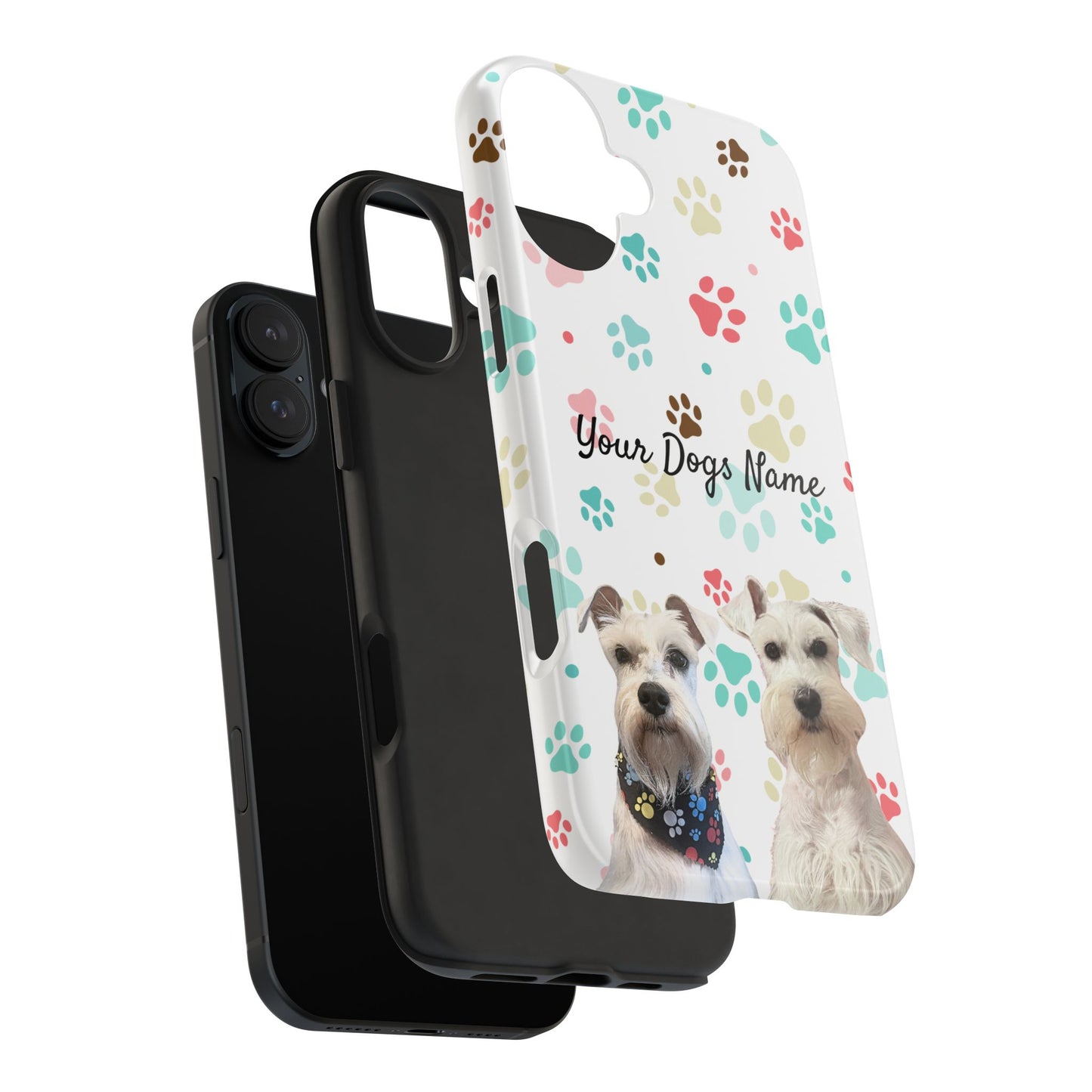 Personalized Tough Phone Case — Custom Pet Photo & Name with Colorful Paw Print Design
