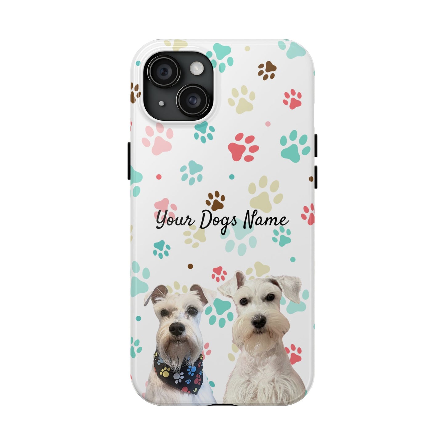 Personalized Tough Phone Case — Custom Pet Photo & Name with Colorful Paw Print Design
