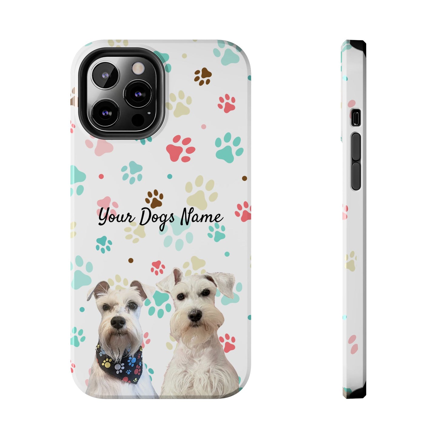 Personalized Tough Phone Case — Custom Pet Photo & Name with Colorful Paw Print Design