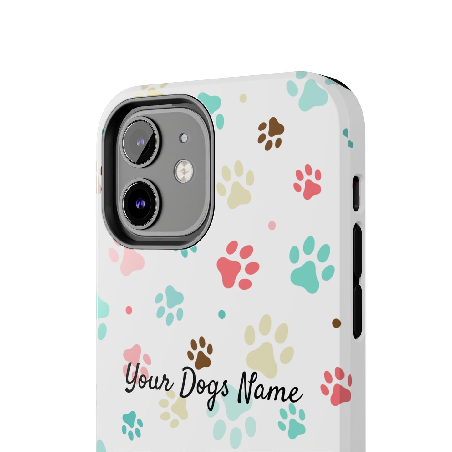 Personalized Tough Phone Case — Custom Pet Photo & Name with Colorful Paw Print Design