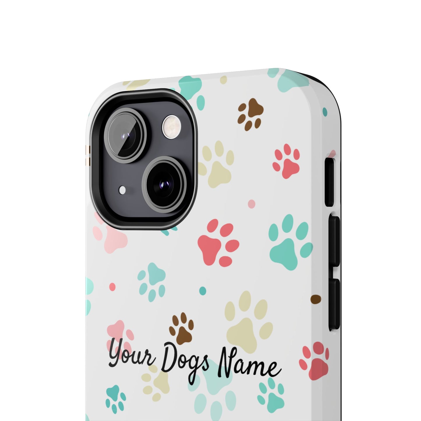 Personalized Tough Phone Case — Custom Pet Photo & Name with Colorful Paw Print Design